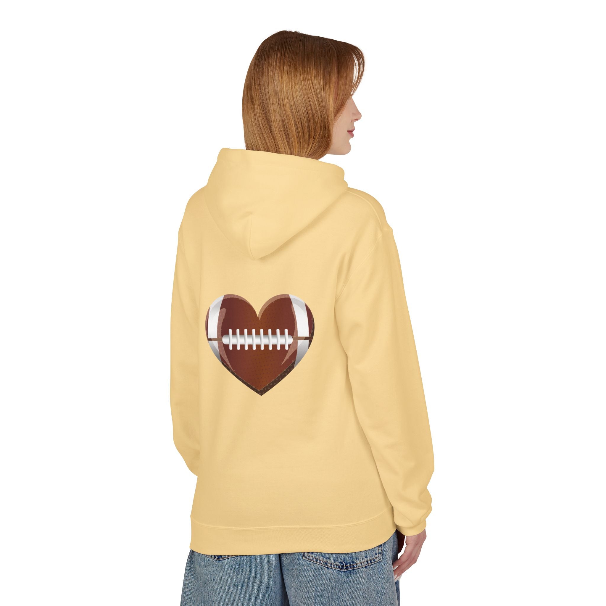 Football Heart Hoodie - Midweight Fleece Sweatshirt for Sports Fans, Gift for Holidays, Game Day Apparel, Cozy and Casual