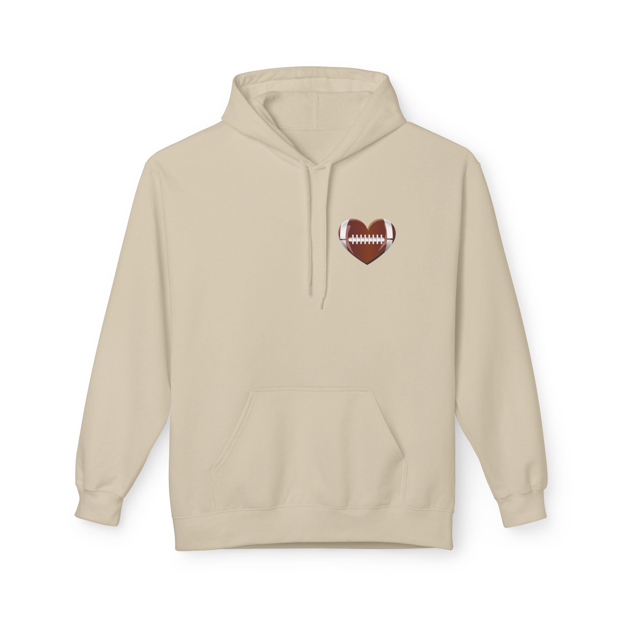 Football Heart Hoodie - Midweight Fleece Sweatshirt for Sports Fans, Gift for Holidays, Game Day Apparel, Cozy and Casual