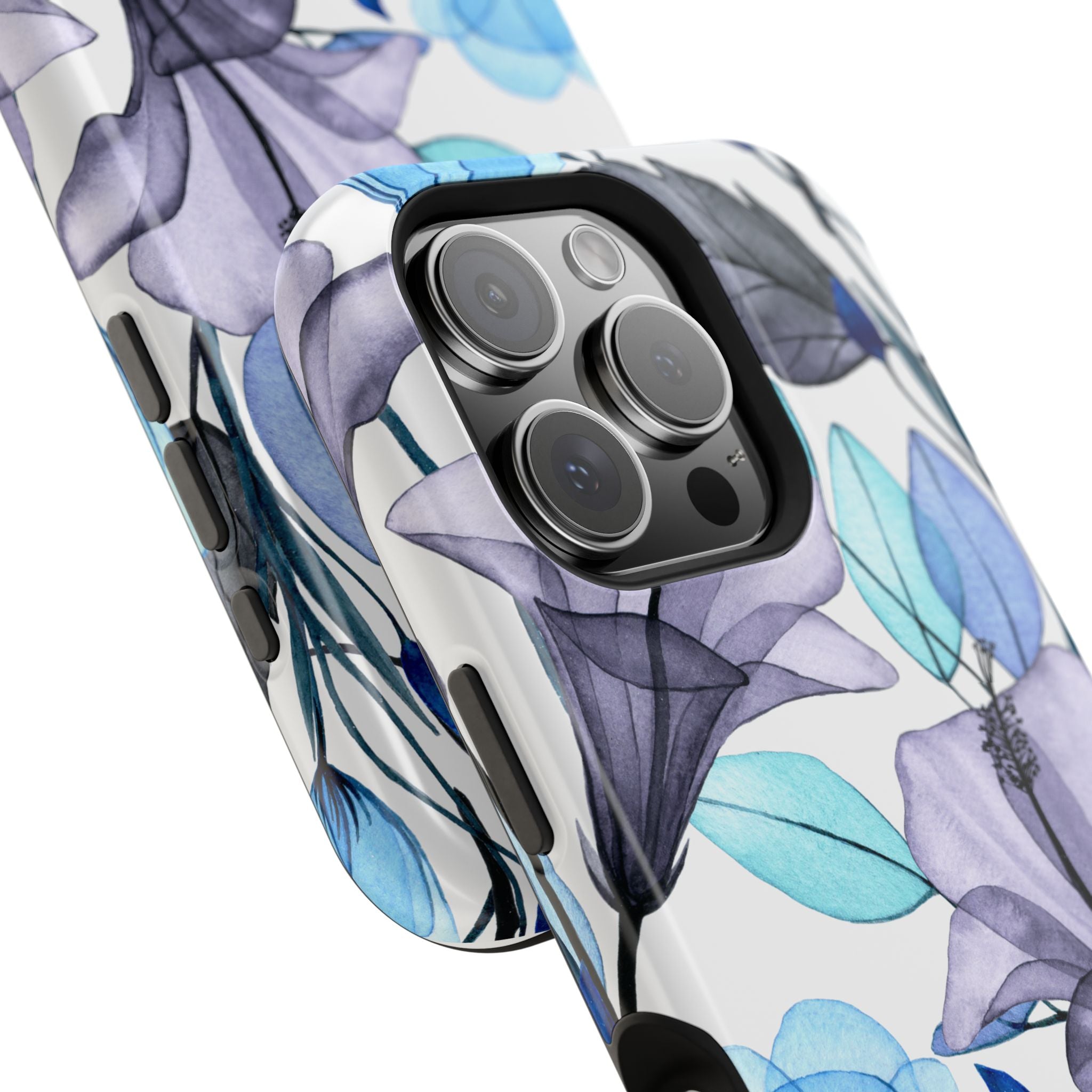 Customizable: Blue and Purple Floral Impact-Resistant Phone Case