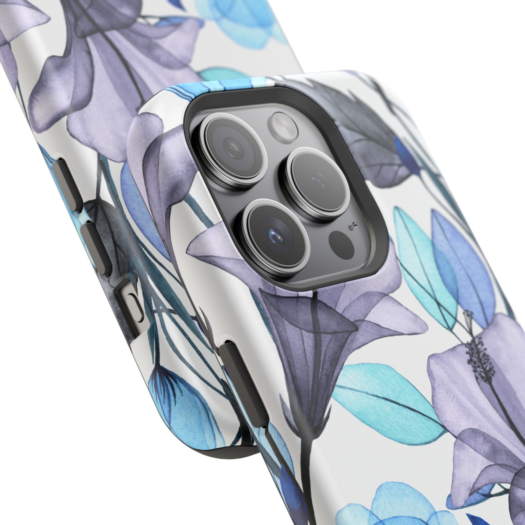 Customizable: Blue and Purple Floral Impact-Resistant Phone Case
