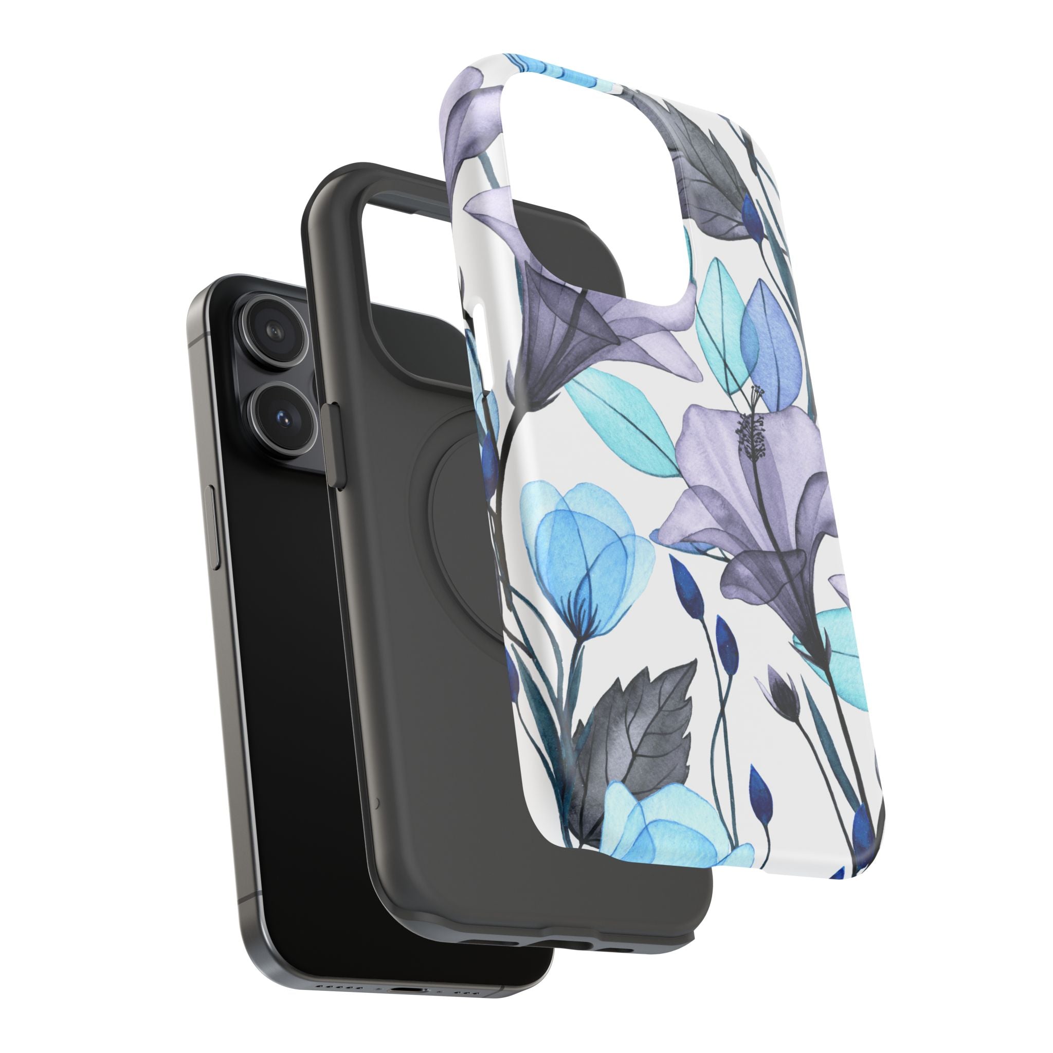Customizable: Blue and Purple Floral Impact-Resistant Phone Case