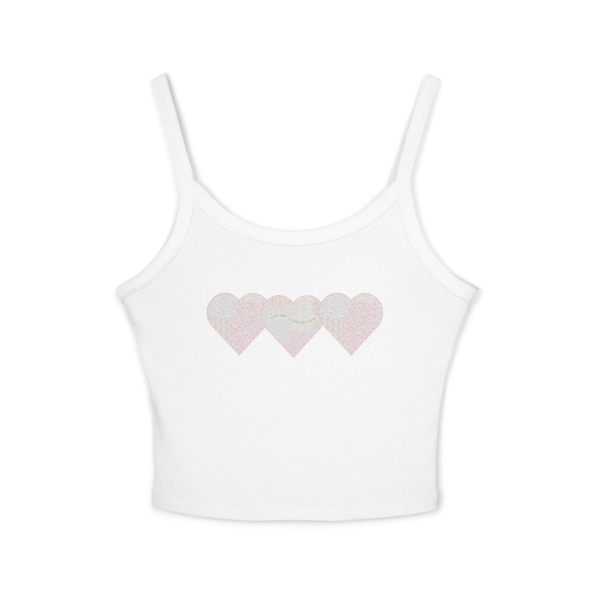 You are Loved by God Patchwork Hearts Spaghetti Strap Tank Top