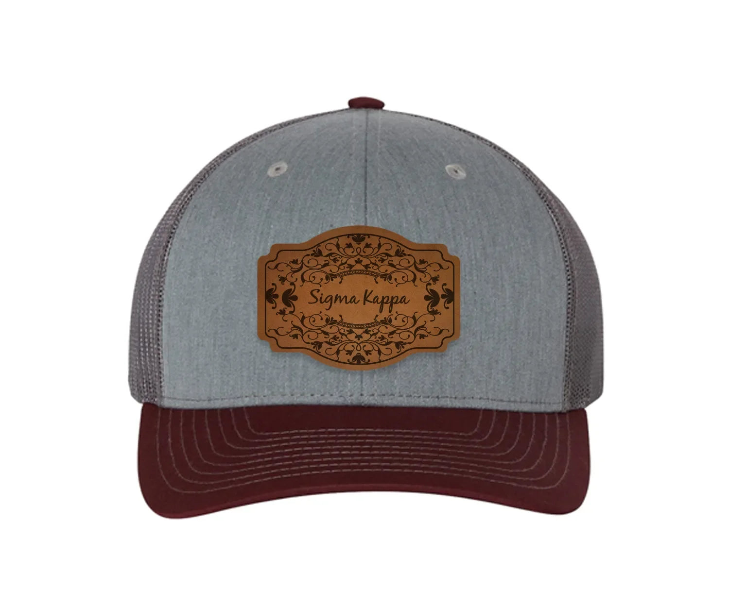 Sigma Kappa Richardson 112 Leatherette Patch Trucker Hat - Scroll