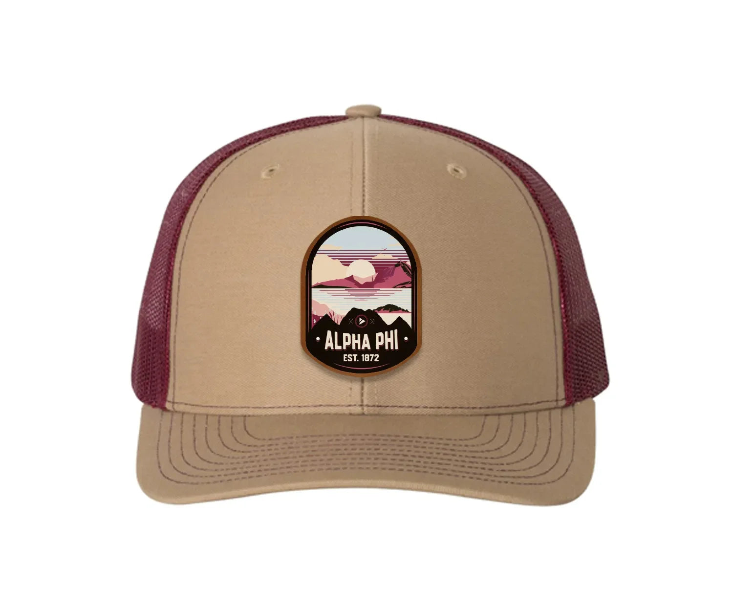 Alpha Phi Richardson 112 UV Print Leatherette Patch Trucker Hat - Ventura