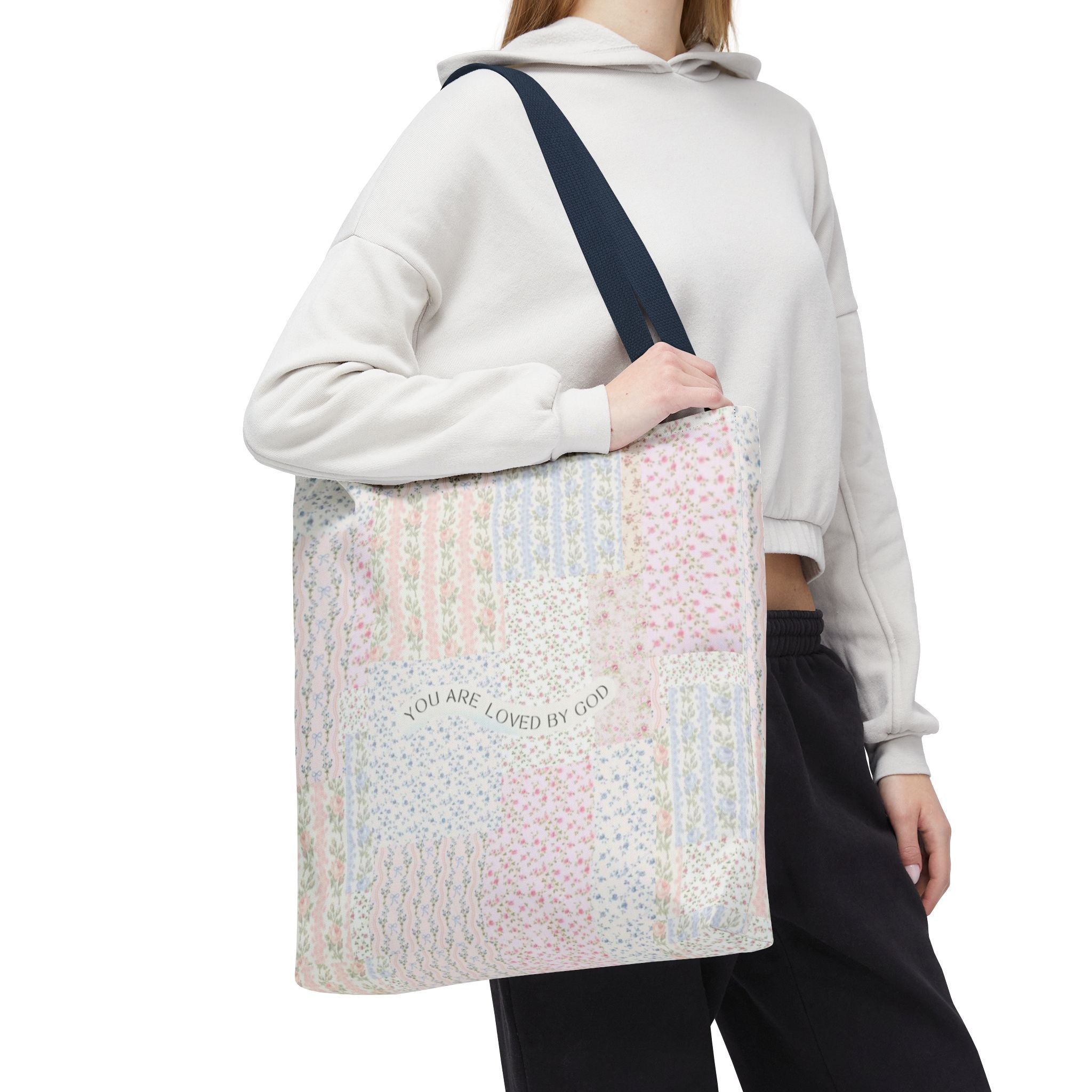 Spiritual Tote Bag with Floral Design, Inspirational Gift for Women, Church Bag, Eco-Friendly Shoulder Tote, Everyday Use