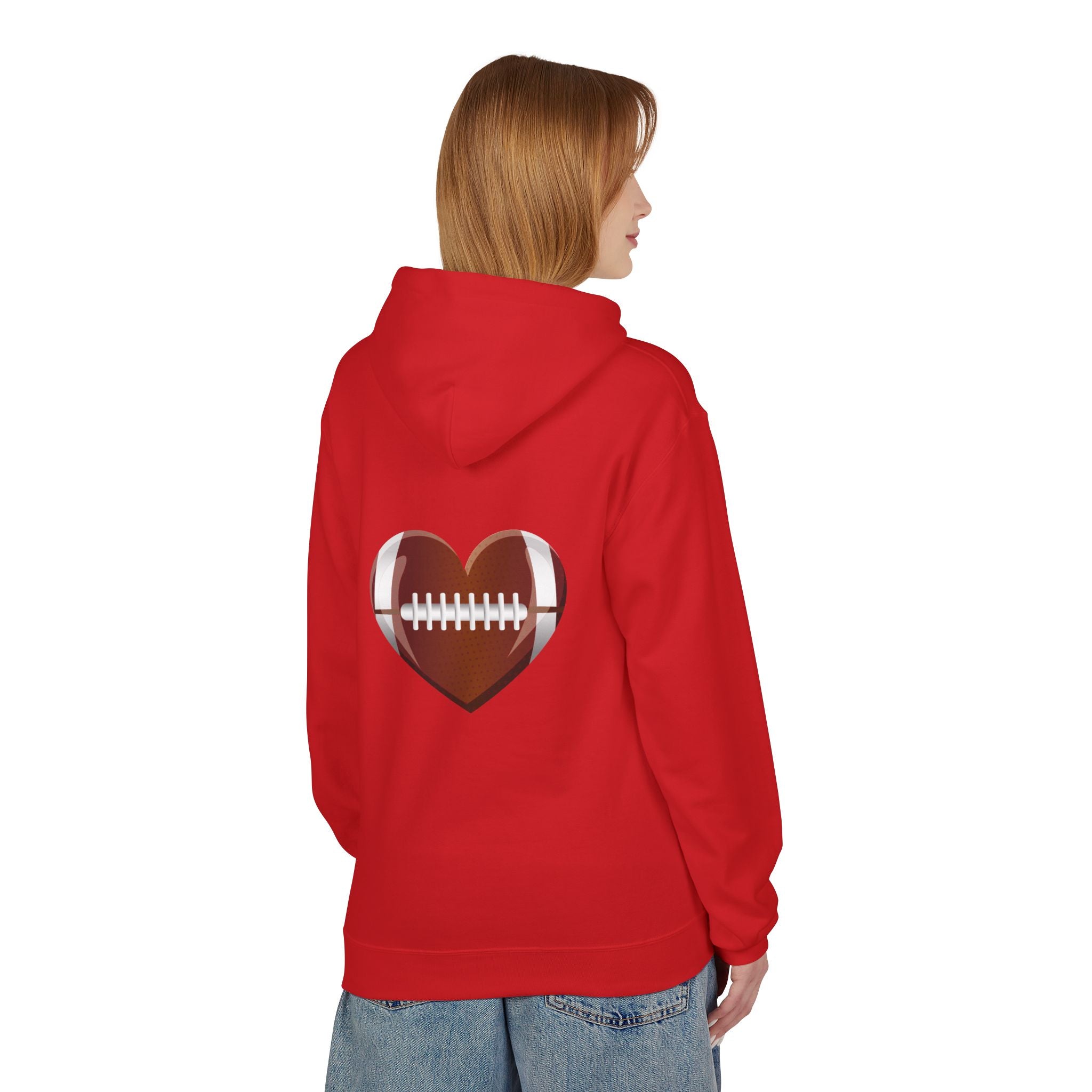 Football Heart Hoodie - Midweight Fleece Sweatshirt for Sports Fans, Gift for Holidays, Game Day Apparel, Cozy and Casual