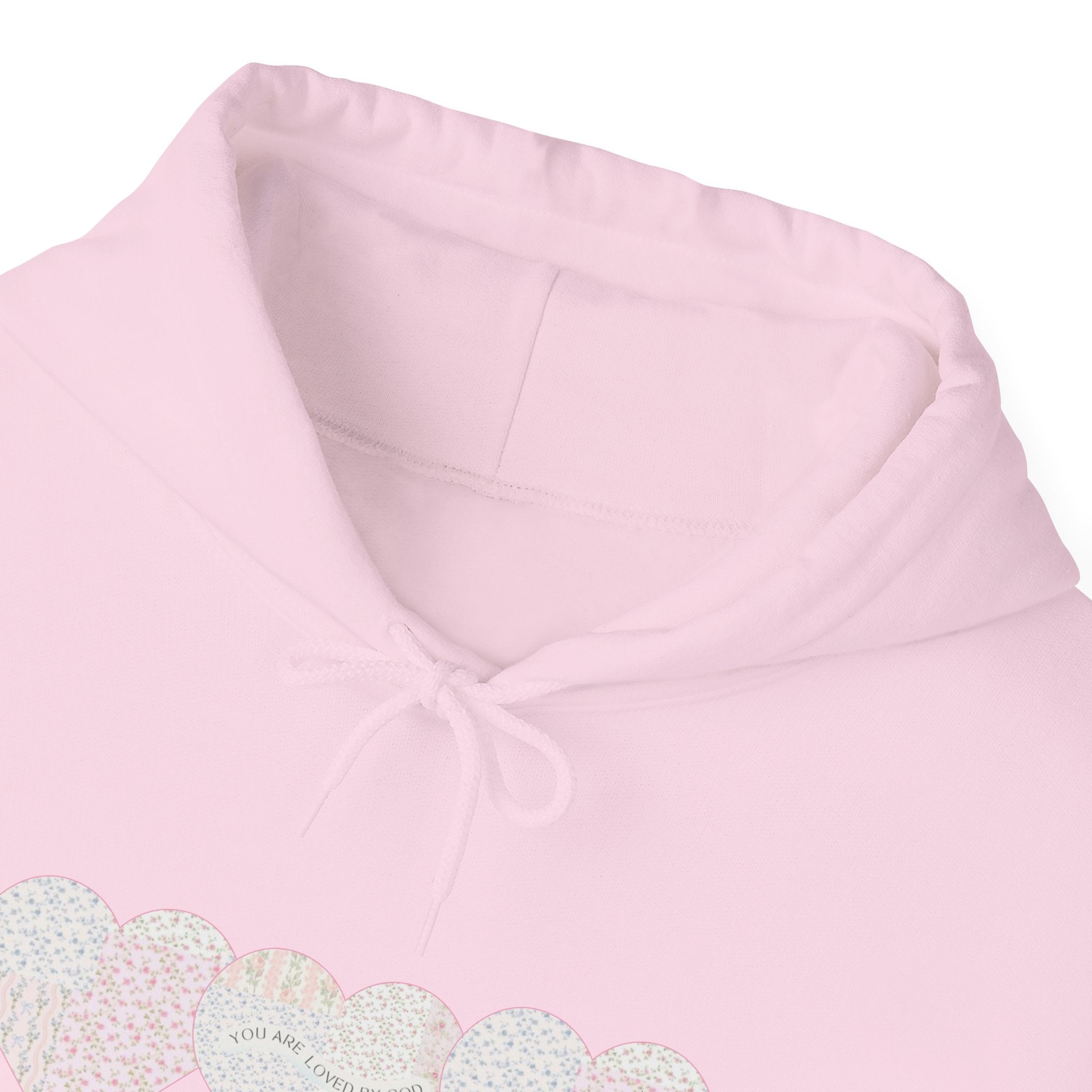 You Are Loved By God Heartfelt Hoodie with Patchwork Hearts Design