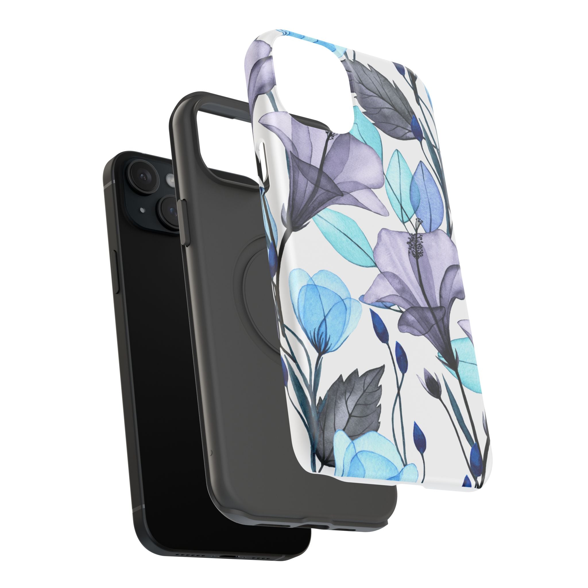 Customizable: Blue and Purple Floral Impact-Resistant Phone Case