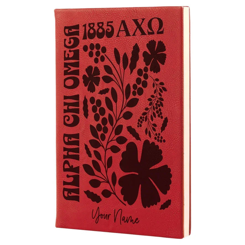 Alpha Chi Personalized Leatherette Notebook Journal - Retro Floral