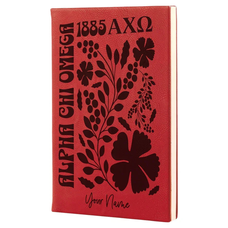 Alpha Chi Personalized Leatherette Notebook Journal - Retro Floral