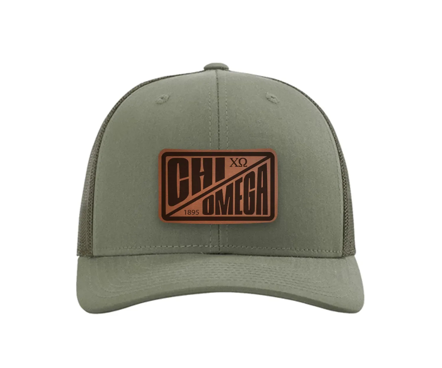 Chi Omega Richardson 112 Leatherette Patch Trucker Hat - Divide