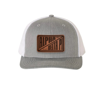 Alpha Delta Pi Richardson 112 Leatherette Patch Trucker Hat - Divide
