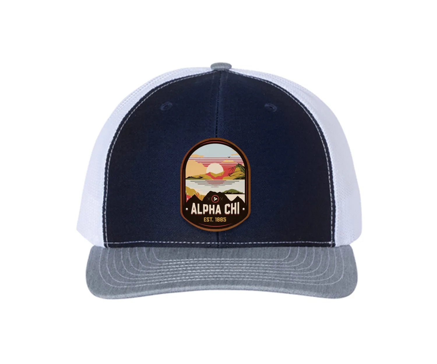 Alpha Chi Omega Richardson 112 UV Print Leatherette Patch Trucker Hat - Ventura