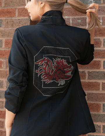 University of South Carolina Gamecock C Black Ruched Sleeve Blazer