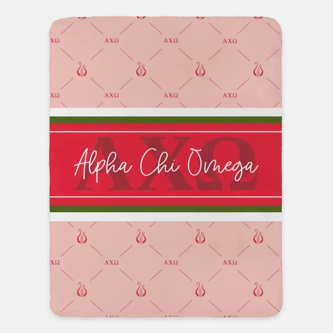Alpha Chi Omega XL 60x80. Sherpa Throw Blanket Classic Pattern