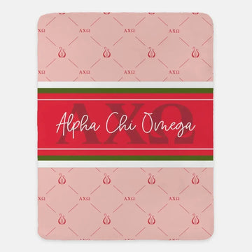 Alpha Chi Omega XL 60x80. Sherpa Throw Blanket Classic Pattern