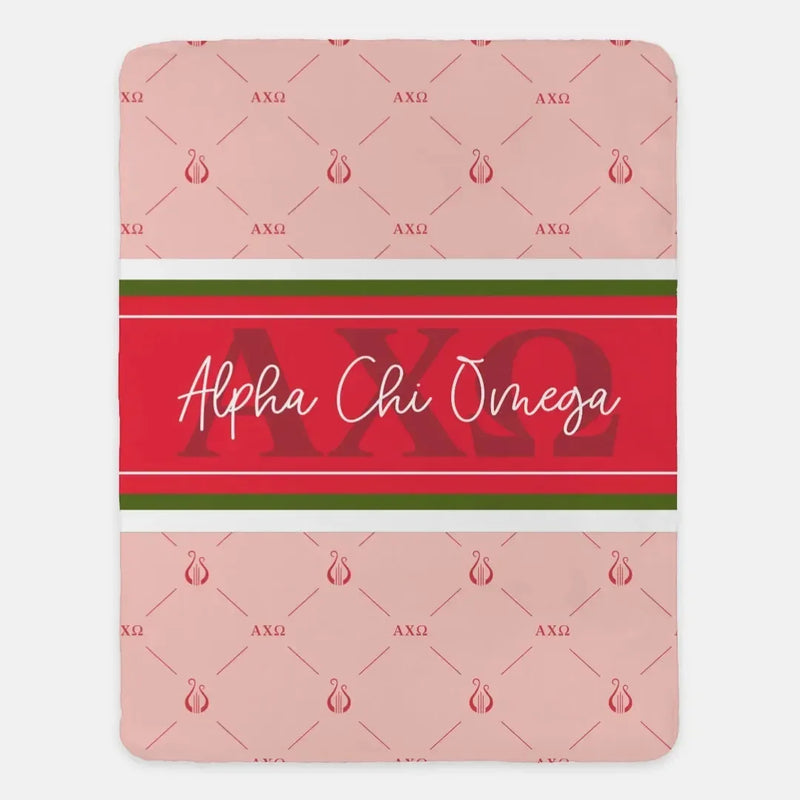 Alpha Chi Omega XL 60x80. Sherpa Throw Blanket Classic Pattern