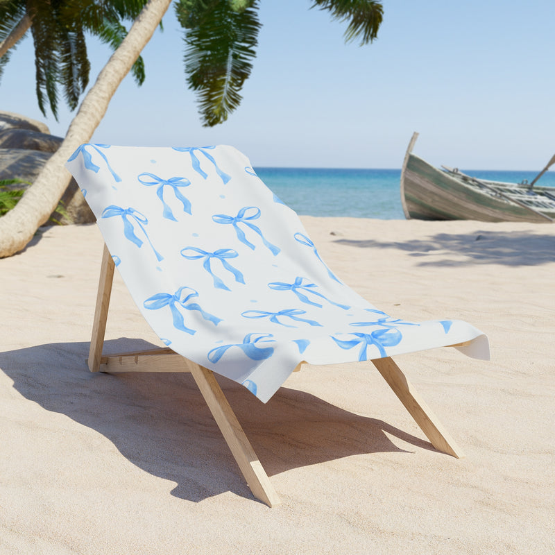 Customizable: Beach Towel with Blue Ribbon Pattern, Summertime Essentials, Poolside Fun, Gift for Beach Lovers, Vacation Ready, Travel Companion