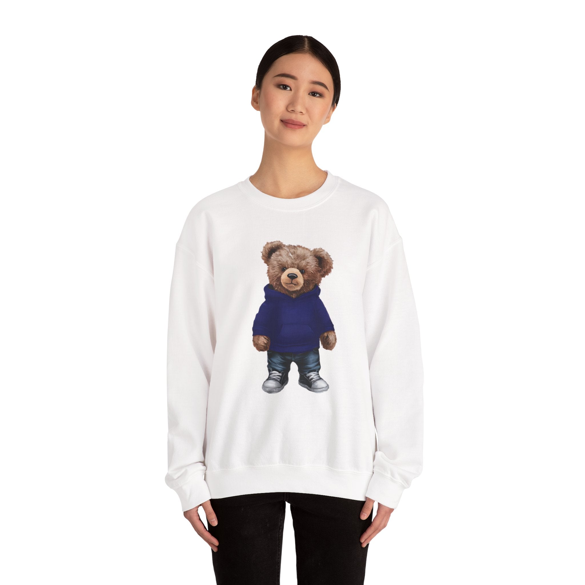 CUSTOMIZABLE Bear with Blue Hoodie Crewneck Sweatshirt | Perfect for Casual Days, Gift for Bear Lovers, Comfy Layer, Unisex Fashion, Cute Wardrobe Staple