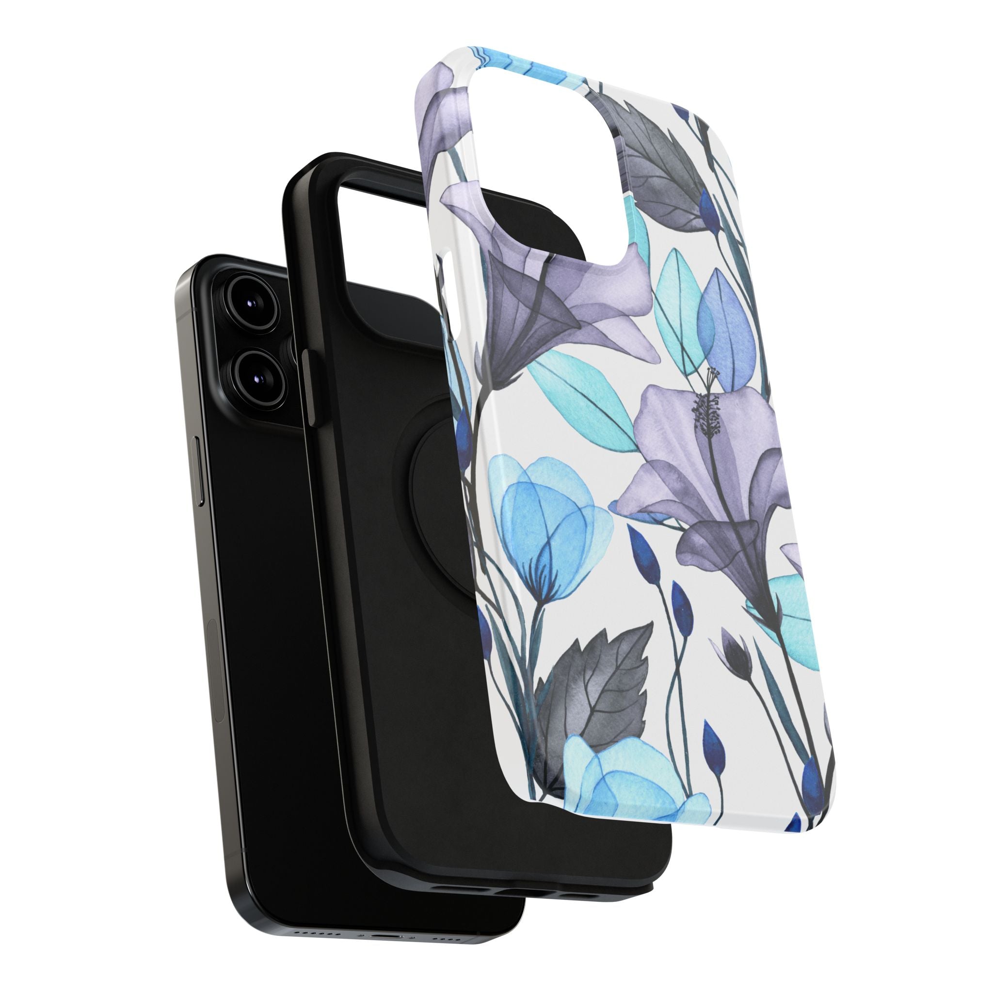 Customizable: Blue and Purple Floral Impact-Resistant Phone Case