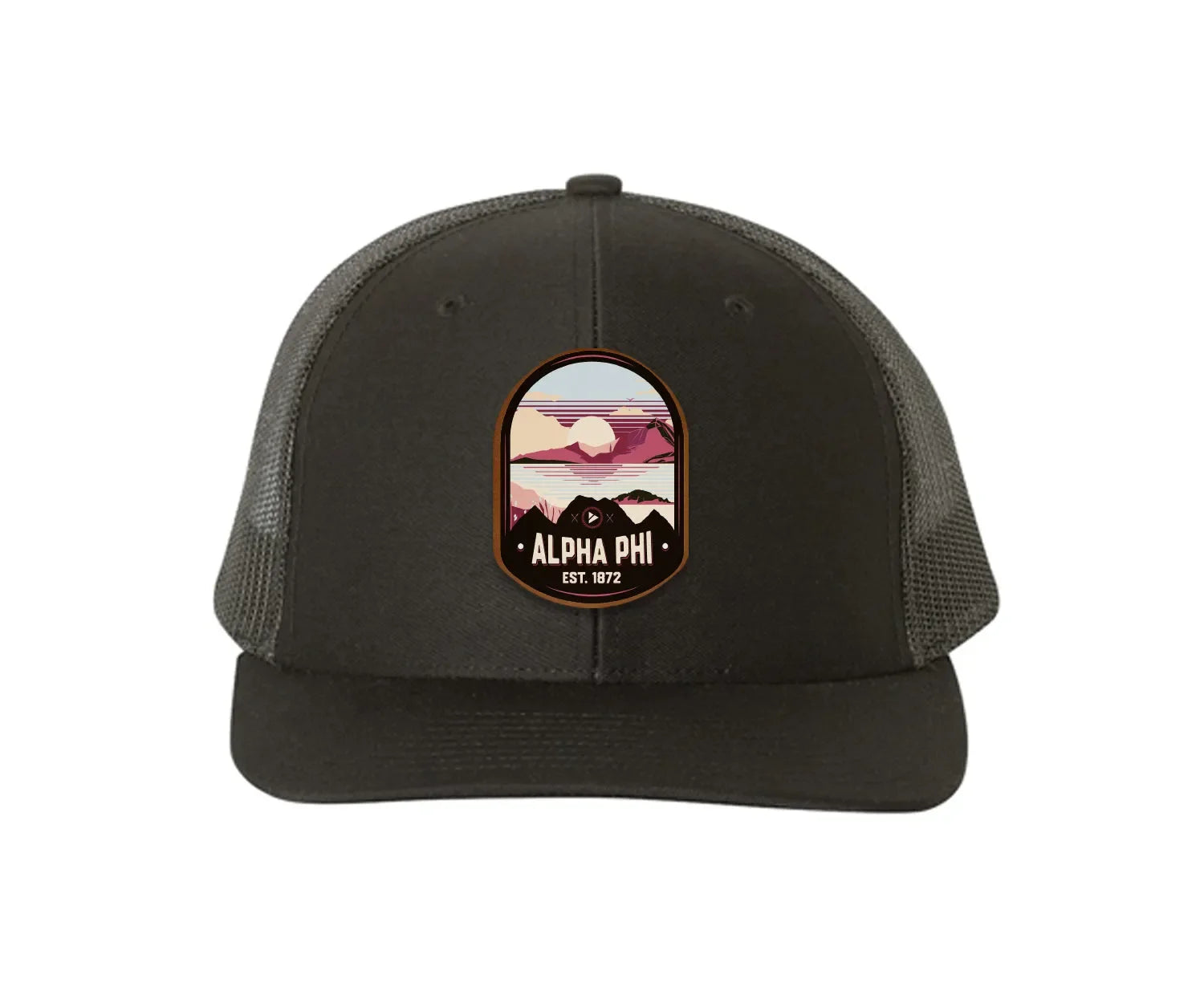 Alpha Phi Richardson 112 UV Print Leatherette Patch Trucker Hat - Ventura