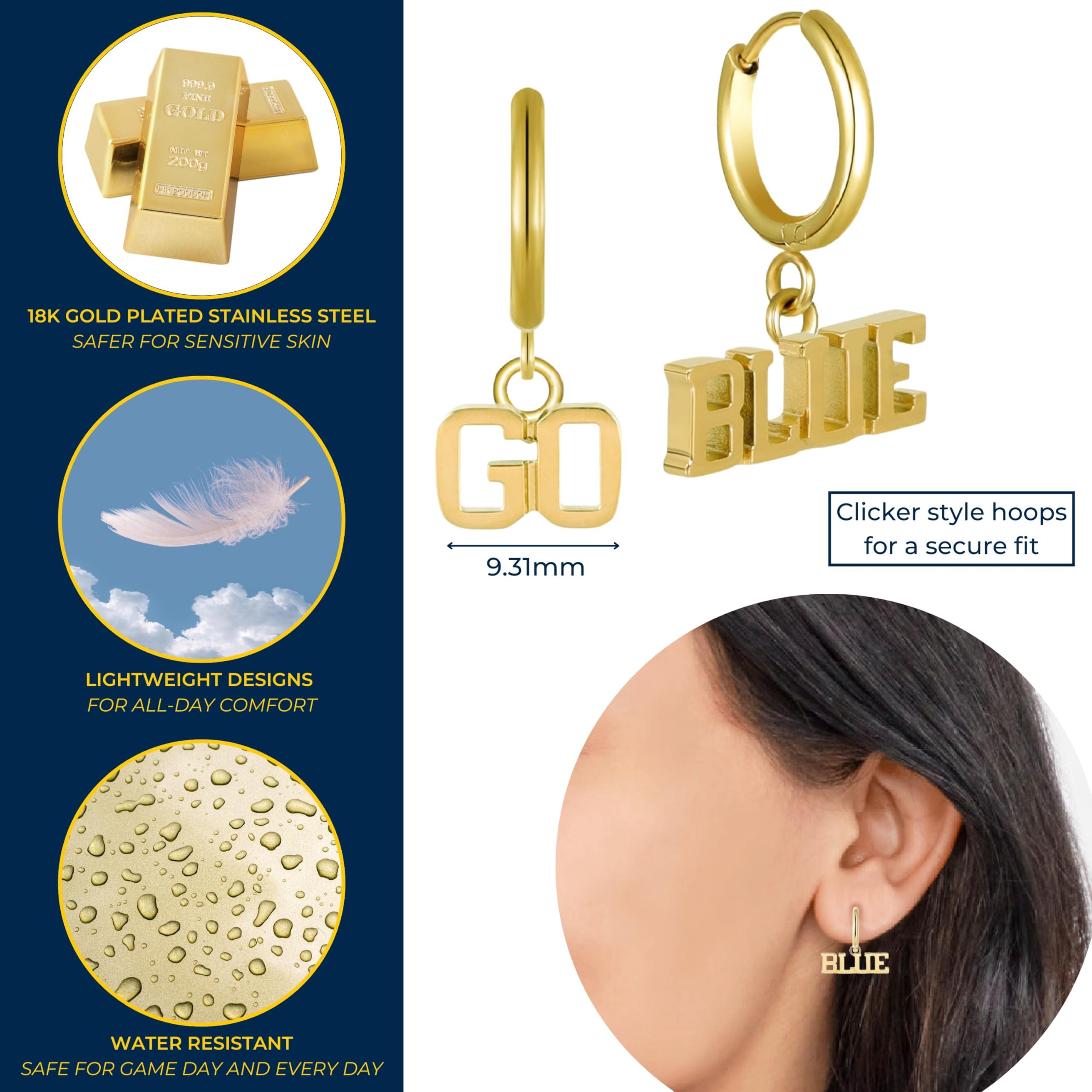 Michigan Wolverine Earrings Go Blue 18K Gold Finish