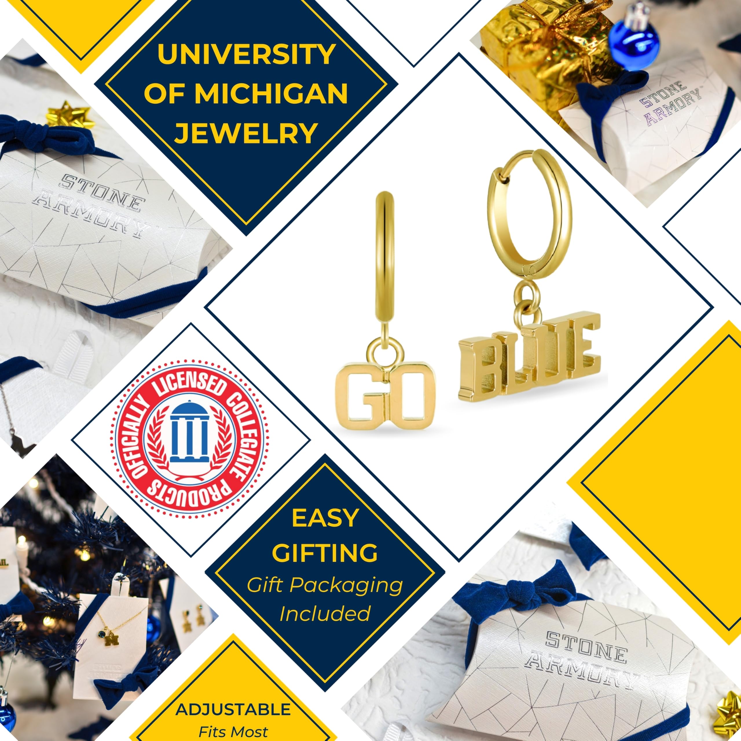 Michigan Wolverine Earrings Go Blue 18K Gold Finish