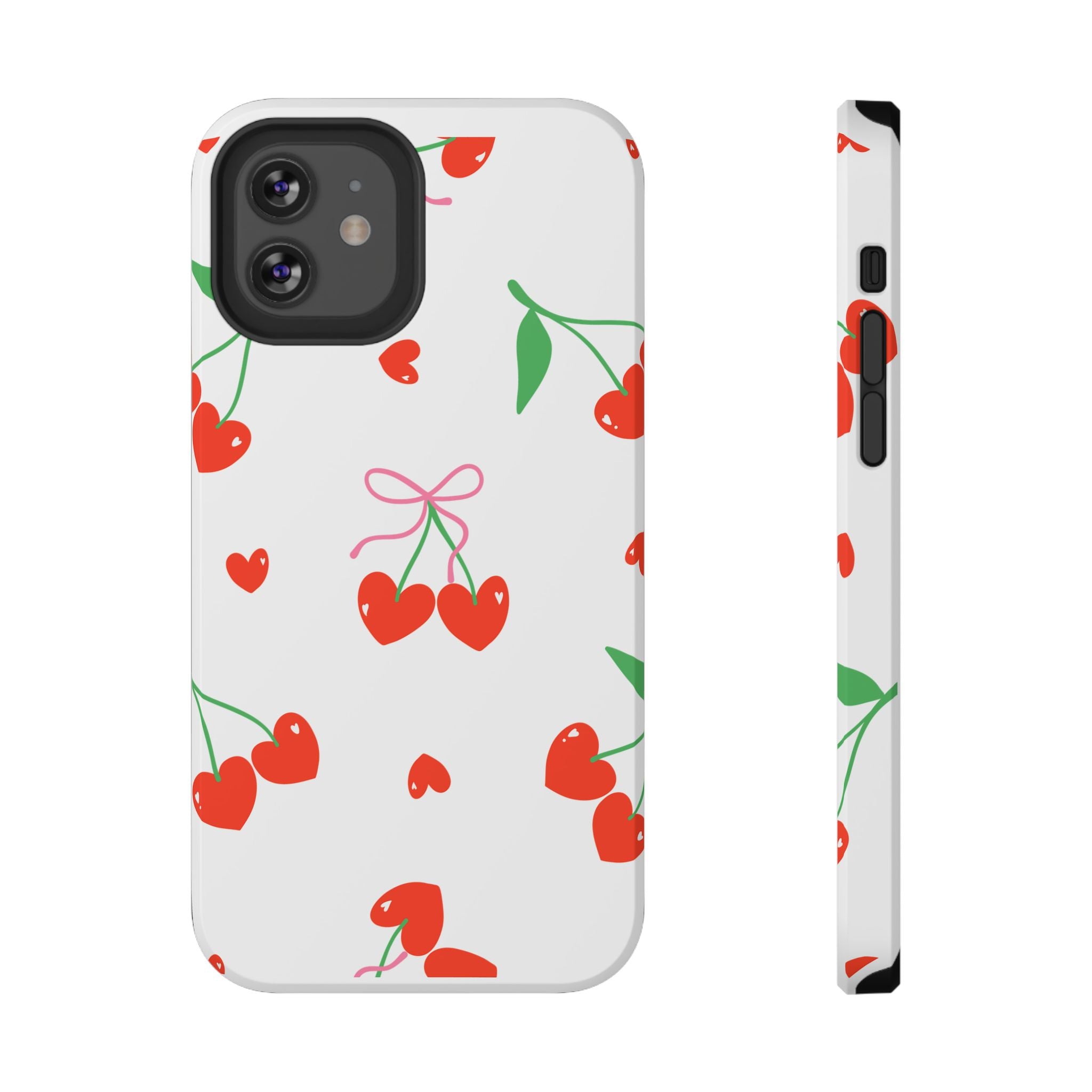 Customizable: Cherry Heart Impact-Resistant Phone Case
