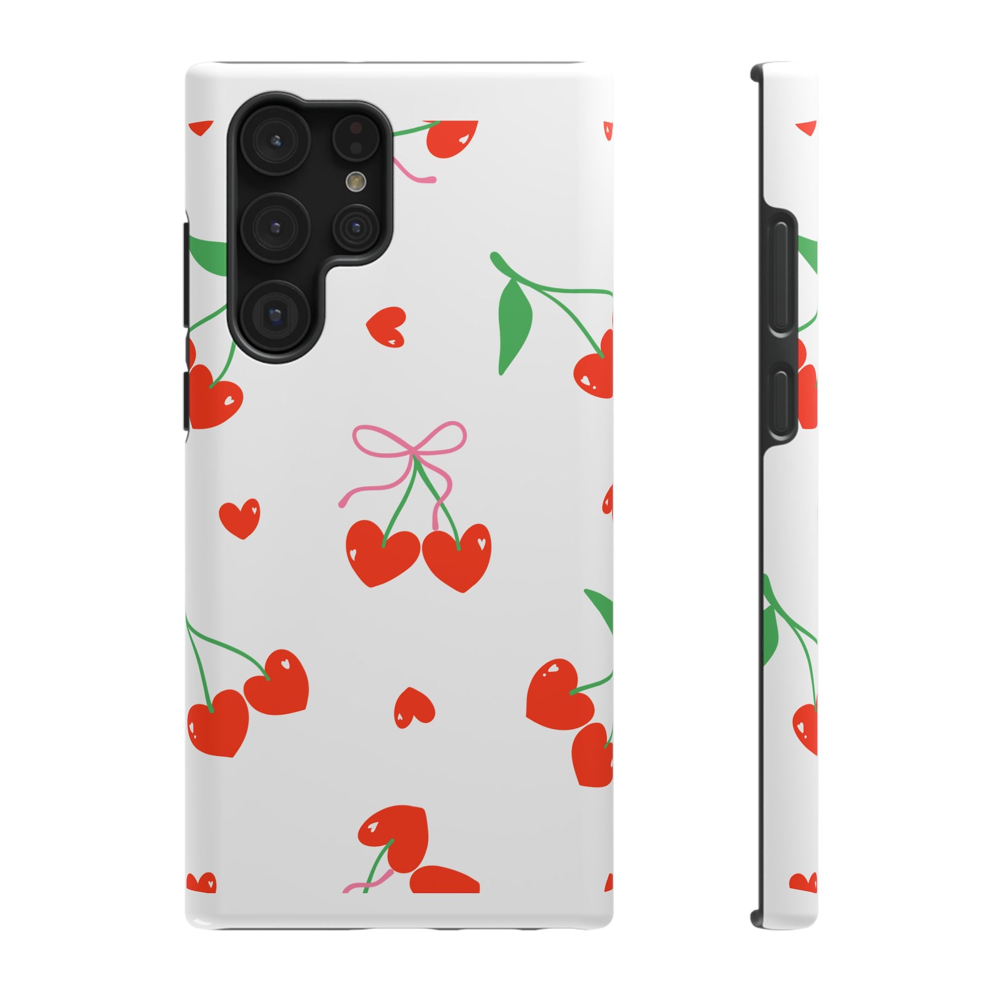 Customizable: Cherry Heart Impact-Resistant Phone Case