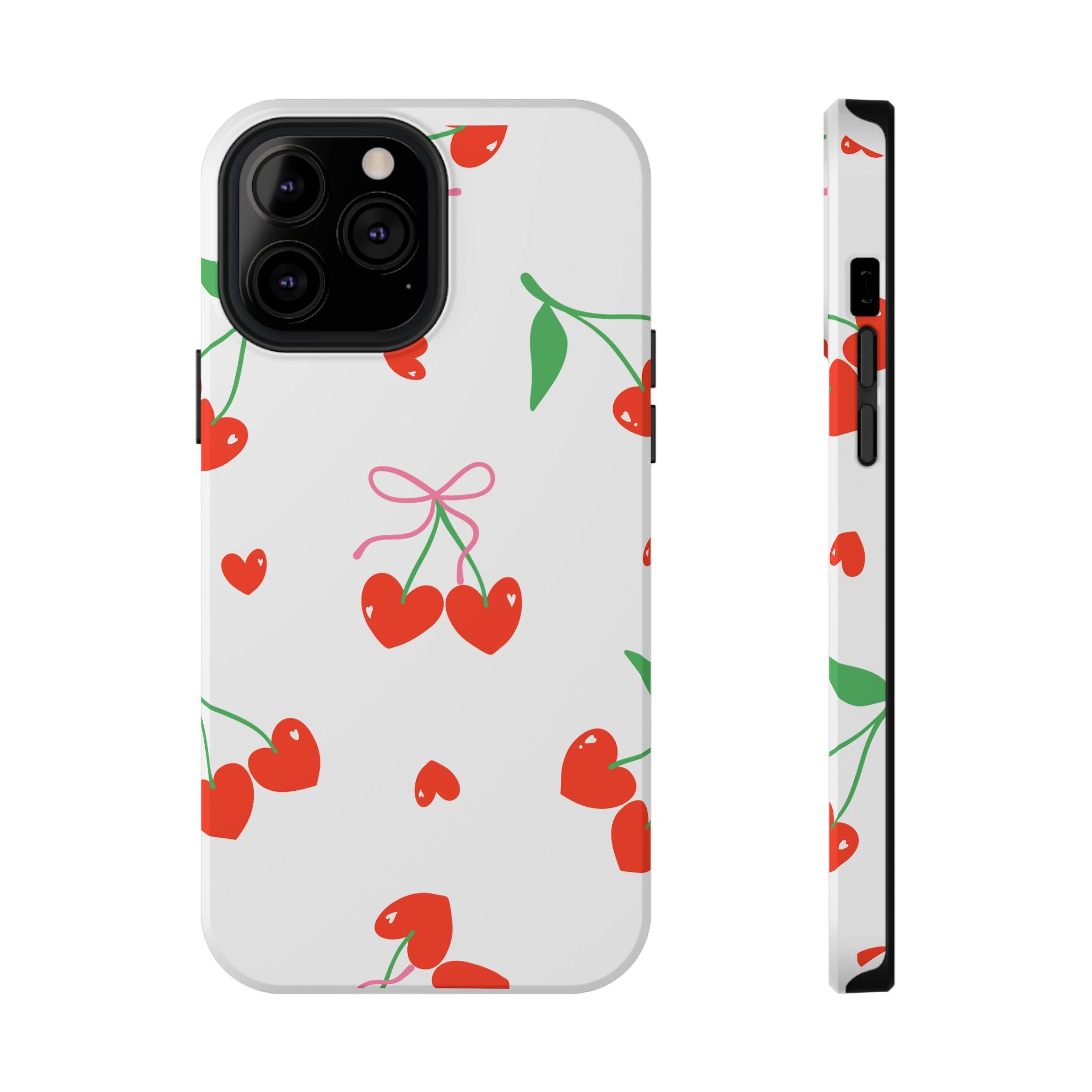 Customizable: Cherry Heart Impact-Resistant Phone Case