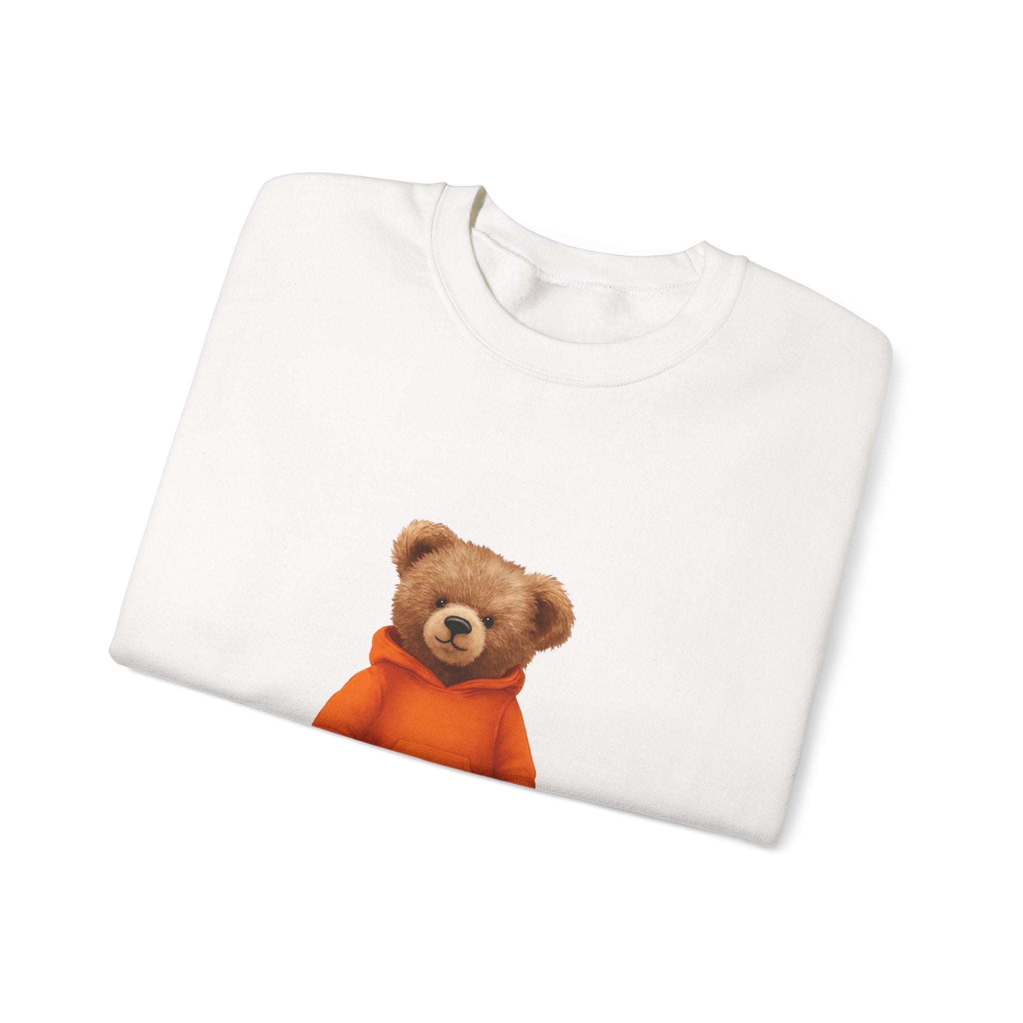 CUSTOMIZABLE Trendy Bear with Orange Hoodie Cozy Bear Crewneck Sweatshirt