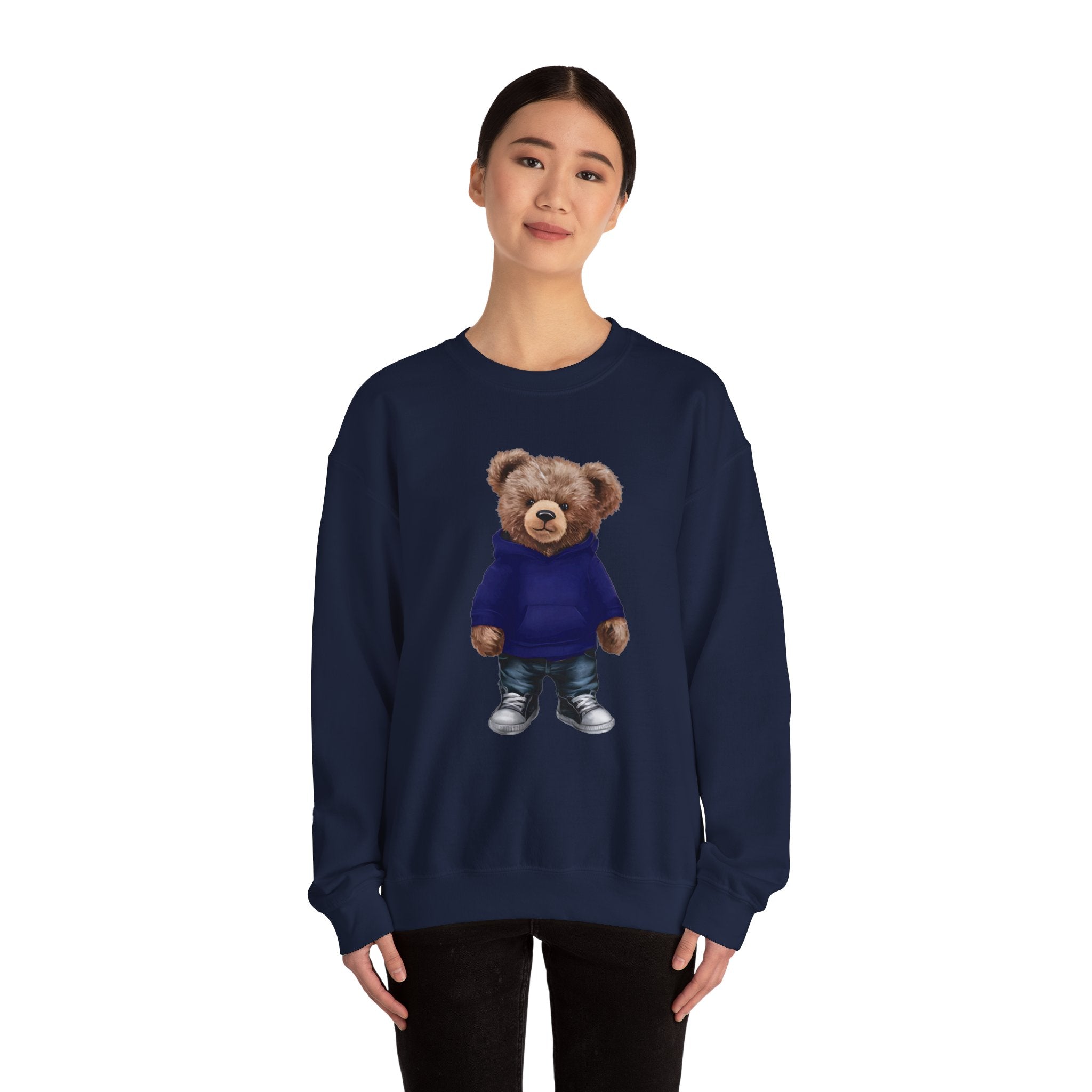 CUSTOMIZABLE Bear with Blue Hoodie Crewneck Sweatshirt | Perfect for Casual Days, Gift for Bear Lovers, Comfy Layer, Unisex Fashion, Cute Wardrobe Staple