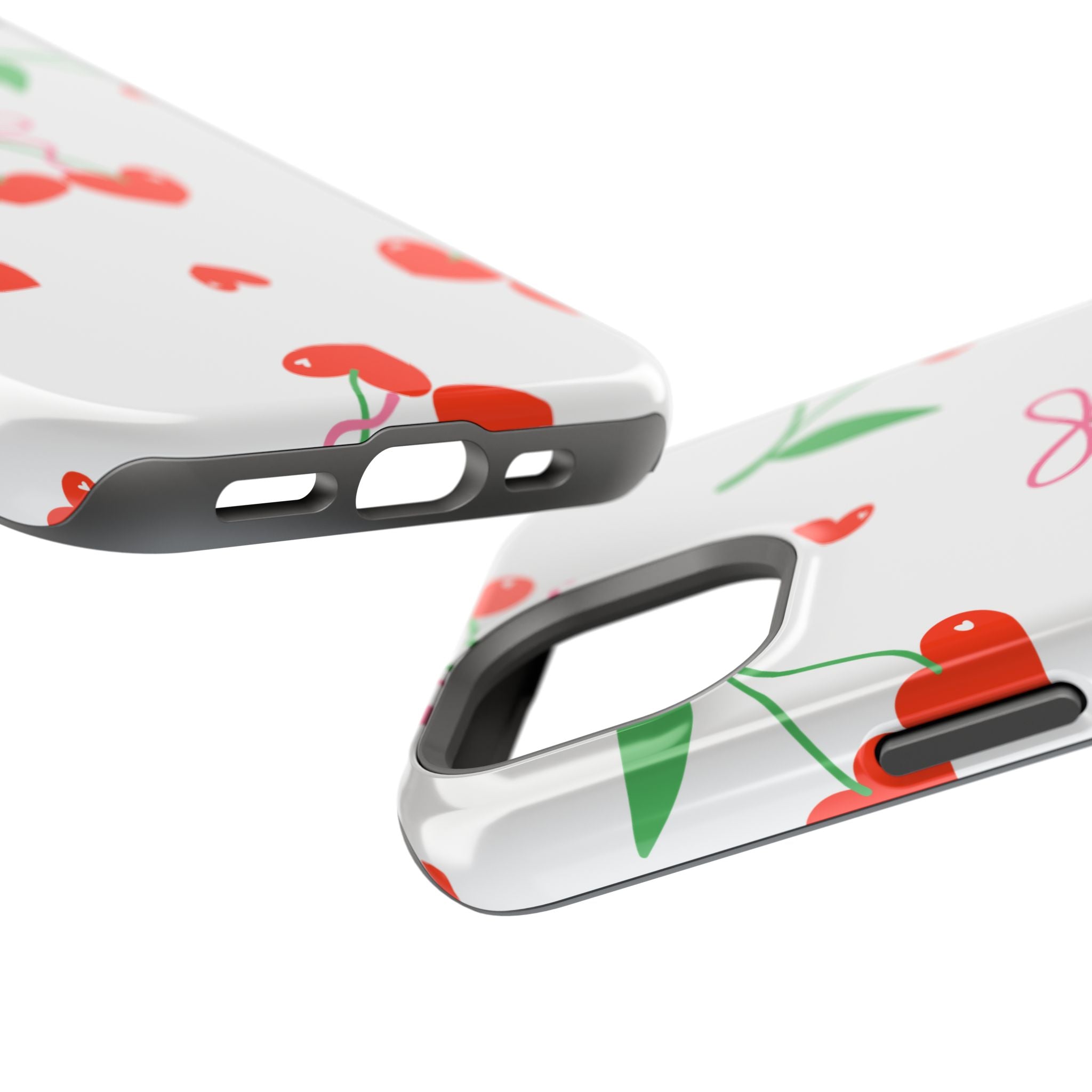Customizable: Cherry Heart Impact-Resistant Phone Case