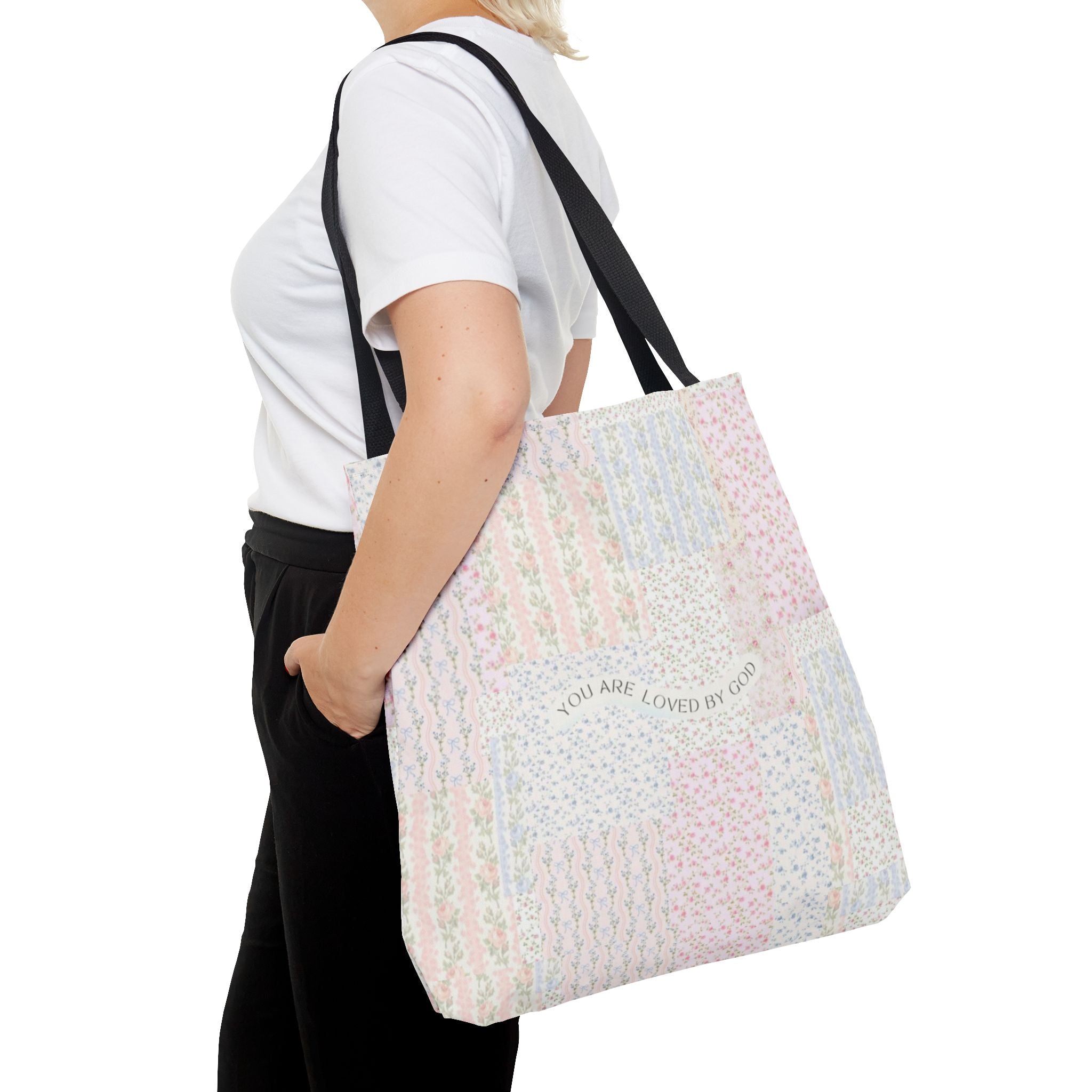 Spiritual Tote Bag with Floral Design, Inspirational Gift for Women, Church Bag, Eco-Friendly Shoulder Tote, Everyday Use
