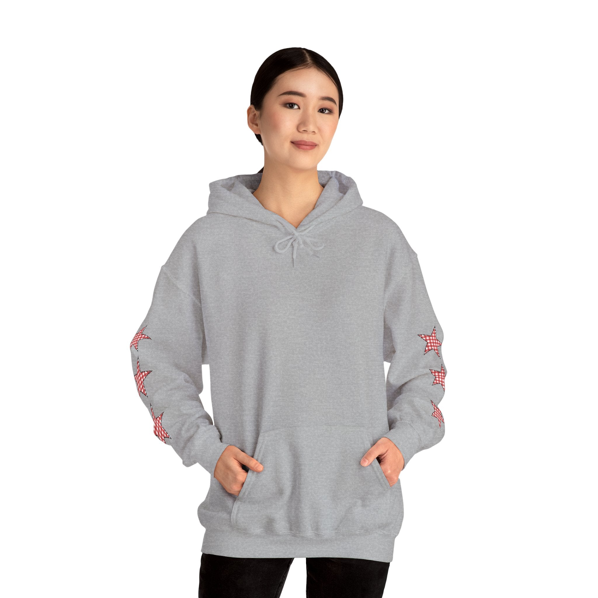 Red Gingham Star Hoodie, Cozy Winter Sweatshirt, Casual Unisex Outerwear, Perfect Gift for Birthdays, Holidays, and Trendy Outfits