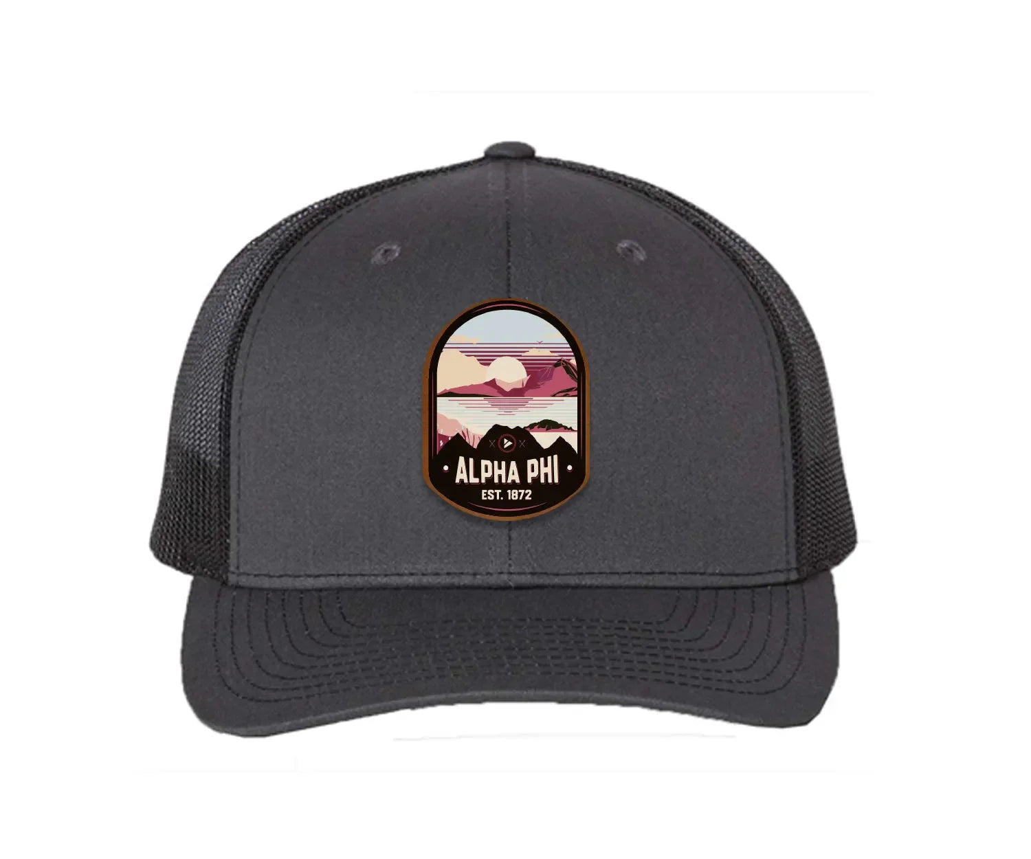 Alpha Phi Richardson 112 UV Print Leatherette Patch Trucker Hat - Ventura