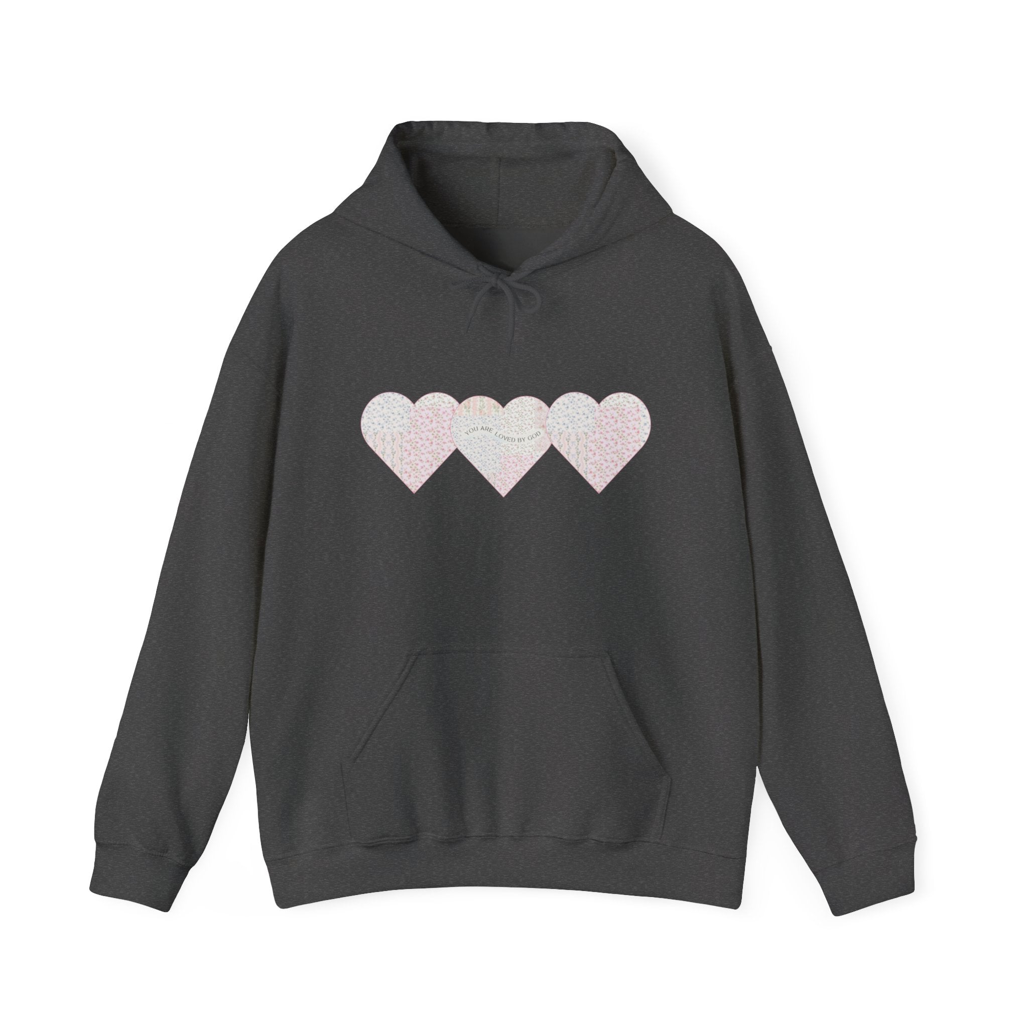 You Are Loved By God Heartfelt Hoodie with Patchwork Hearts Design