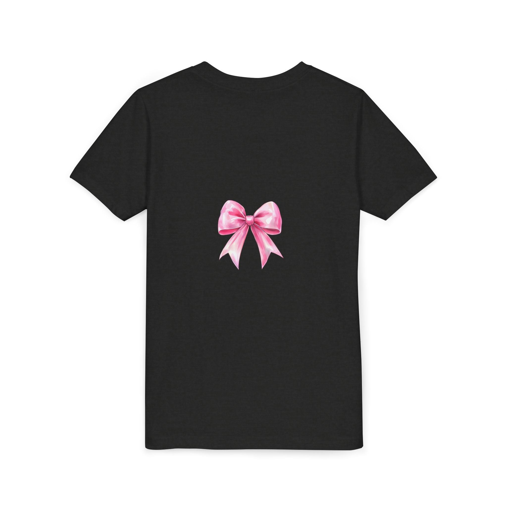 Cheerful Youth Tee with Pink Bow, Perfect for Cheerleading, Birthdays, Parties, Sports Events, and Everyday Wear