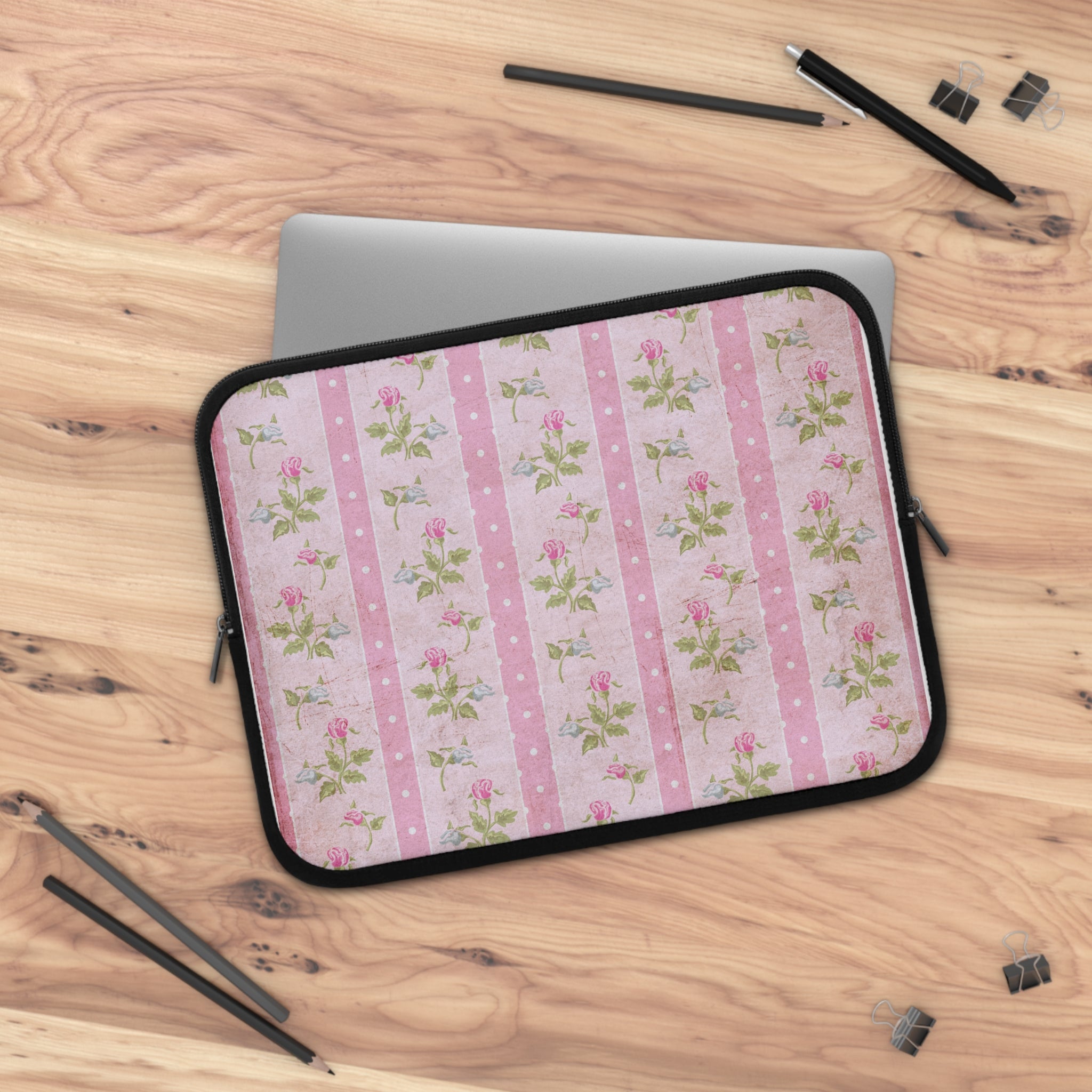 Floral Laptop Sleeve - Vintage Rose Design, Computer Carry Case, Laptop Bag, Floral Tech Accessory, Unique Gift for Her
