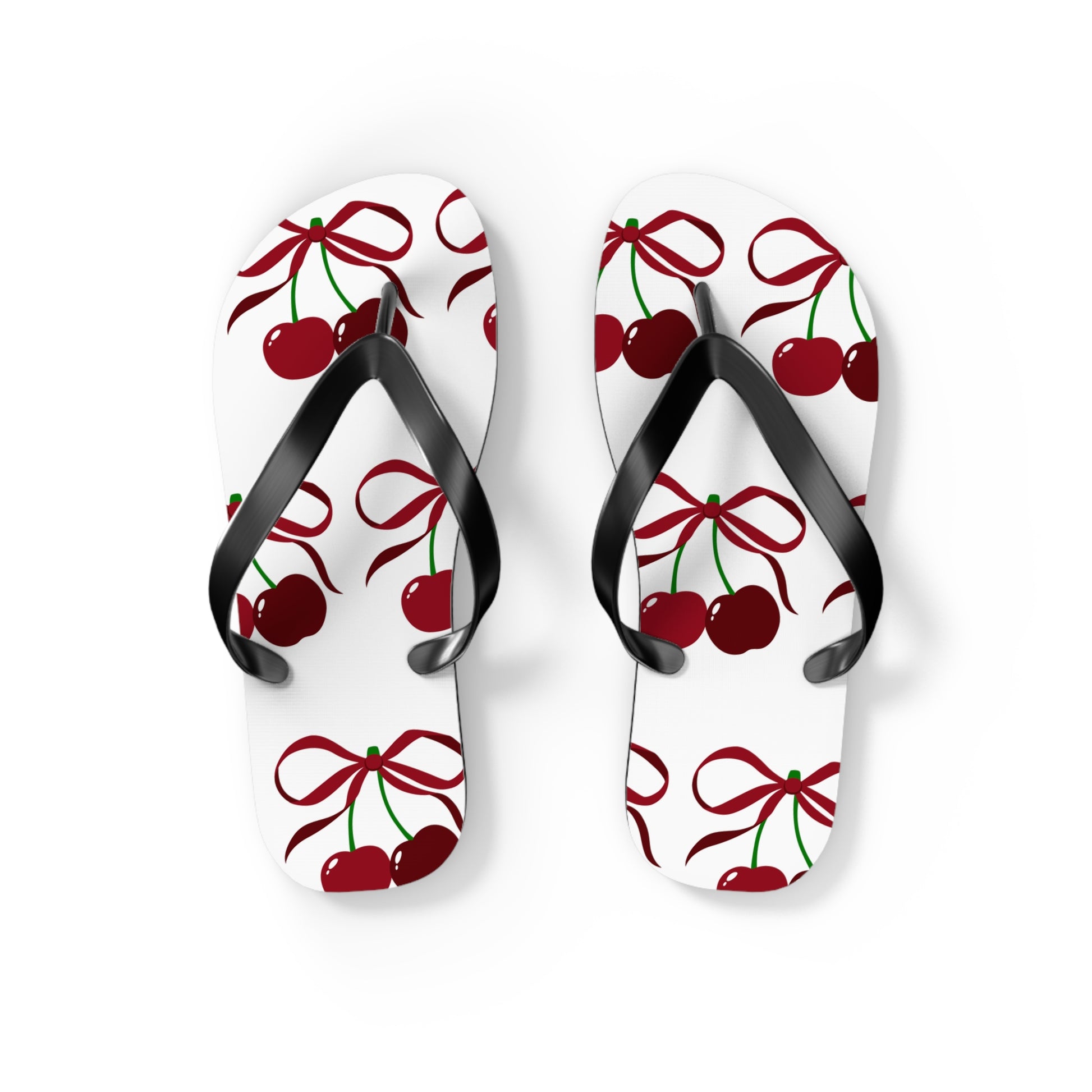 Flip-flops with cherry design on a white background