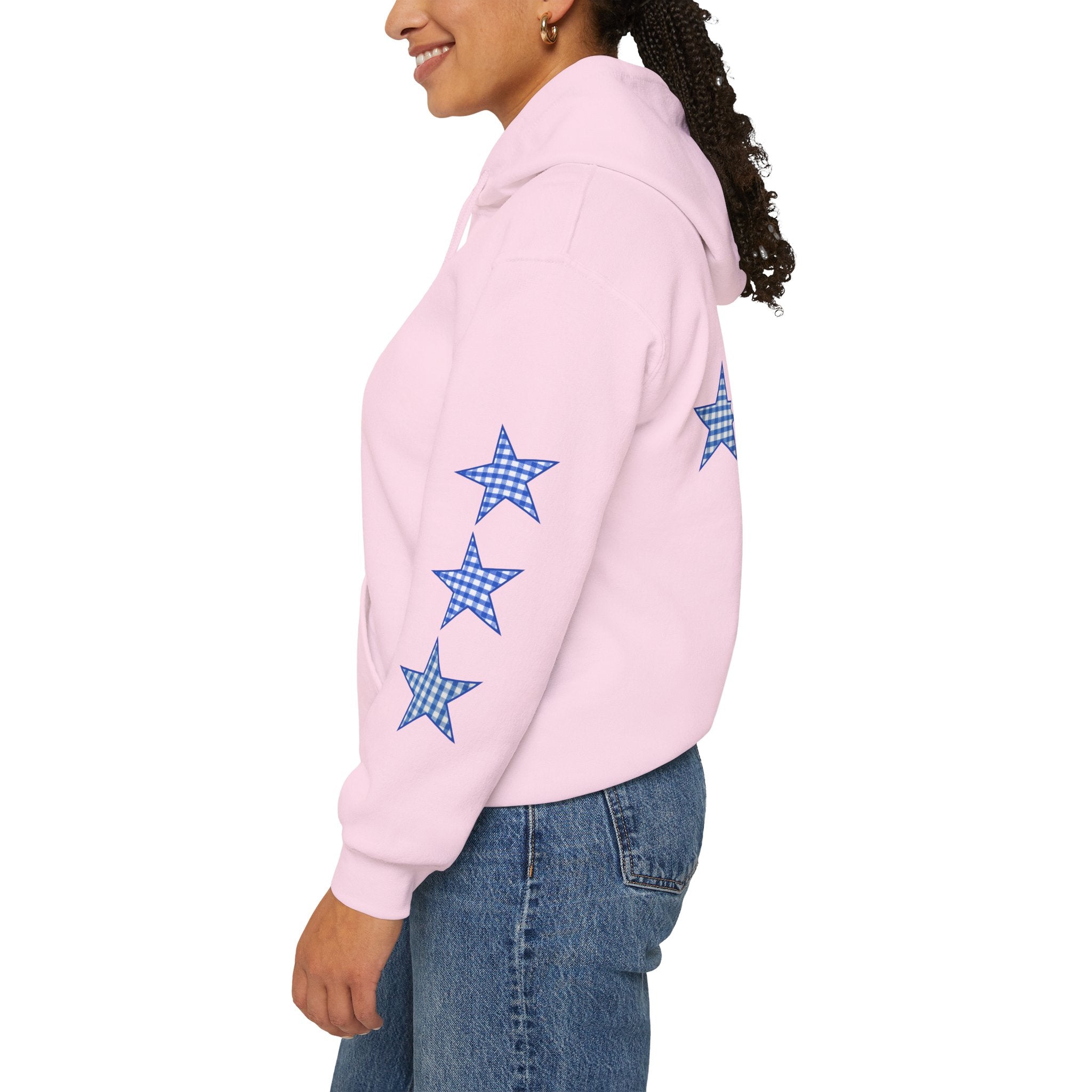 Customizable Tri-Star Blue Gingham Hoodie