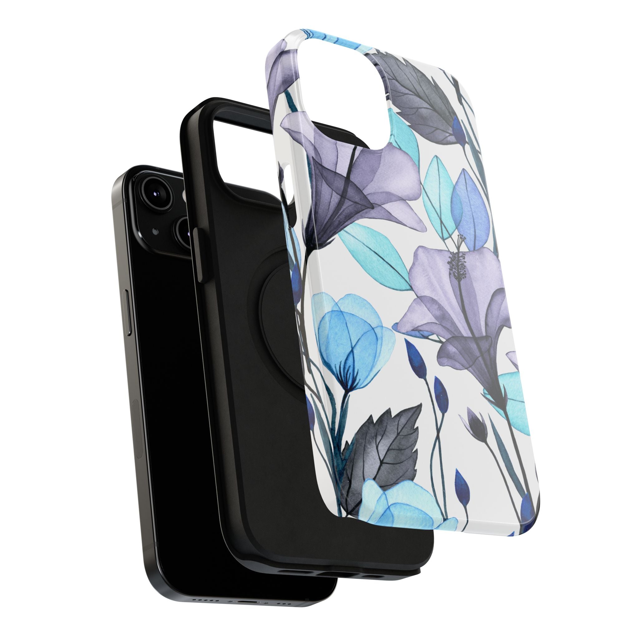 Customizable: Blue and Purple Floral Impact-Resistant Phone Case