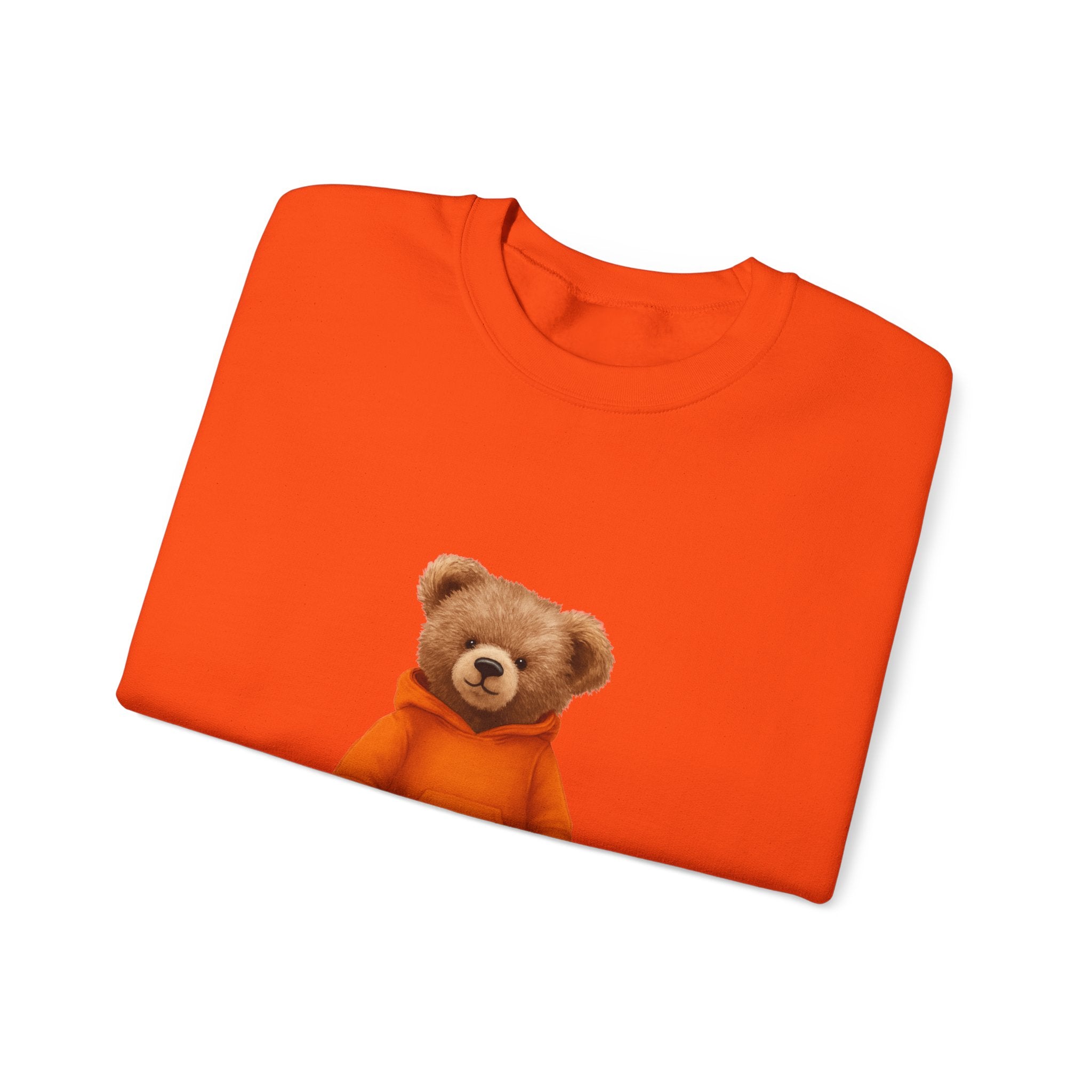 CUSTOMIZABLE Trendy Bear with Orange Hoodie Cozy Bear Crewneck Sweatshirt