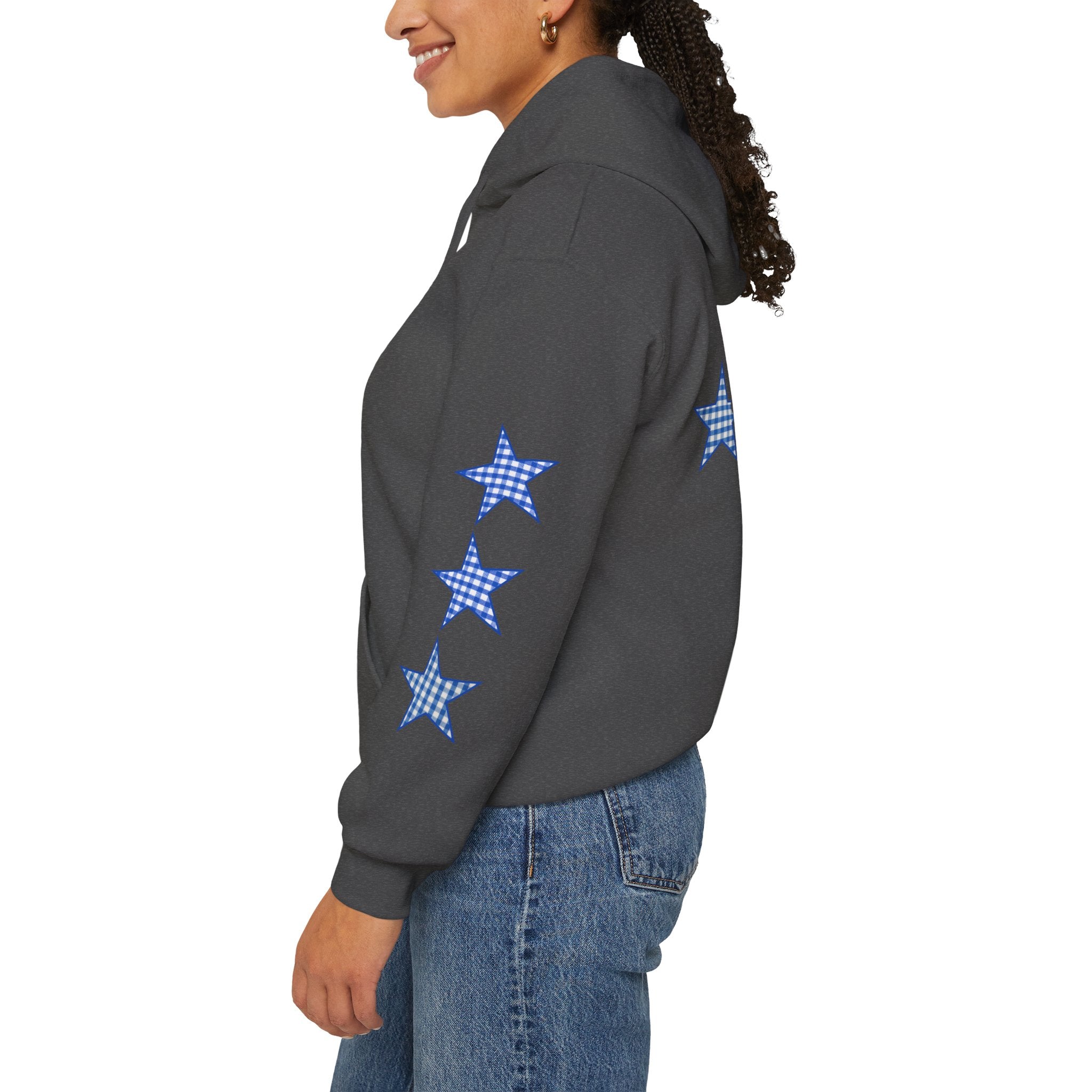 Customizable Tri-Star Blue Gingham Hoodie