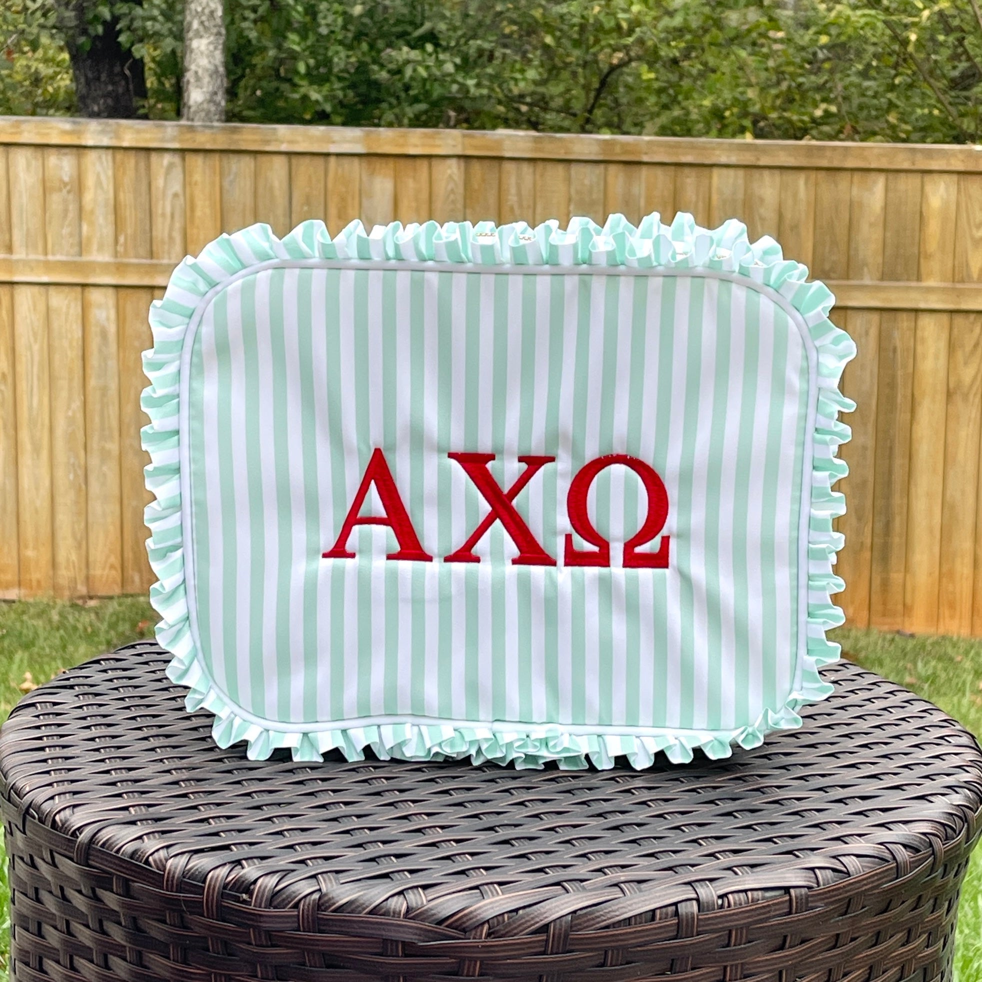 Alpha Chi Omega Green Ruffle Cosmetic Bag