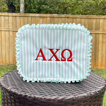Alpha Chi Omega Green Ruffle Cosmetic Bag