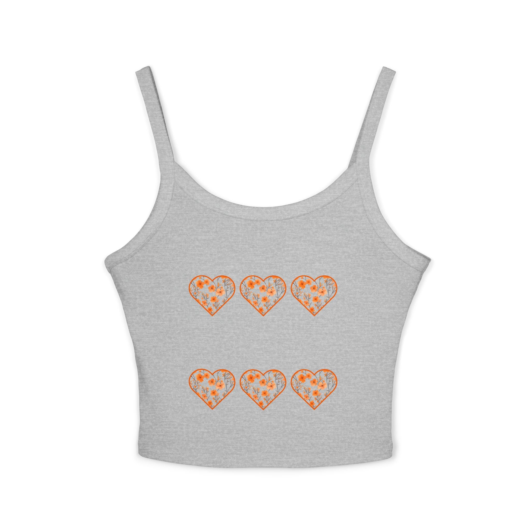 CUSTOMIZABLE: Orange Floral Heart Spaghetti Strap Tank Top