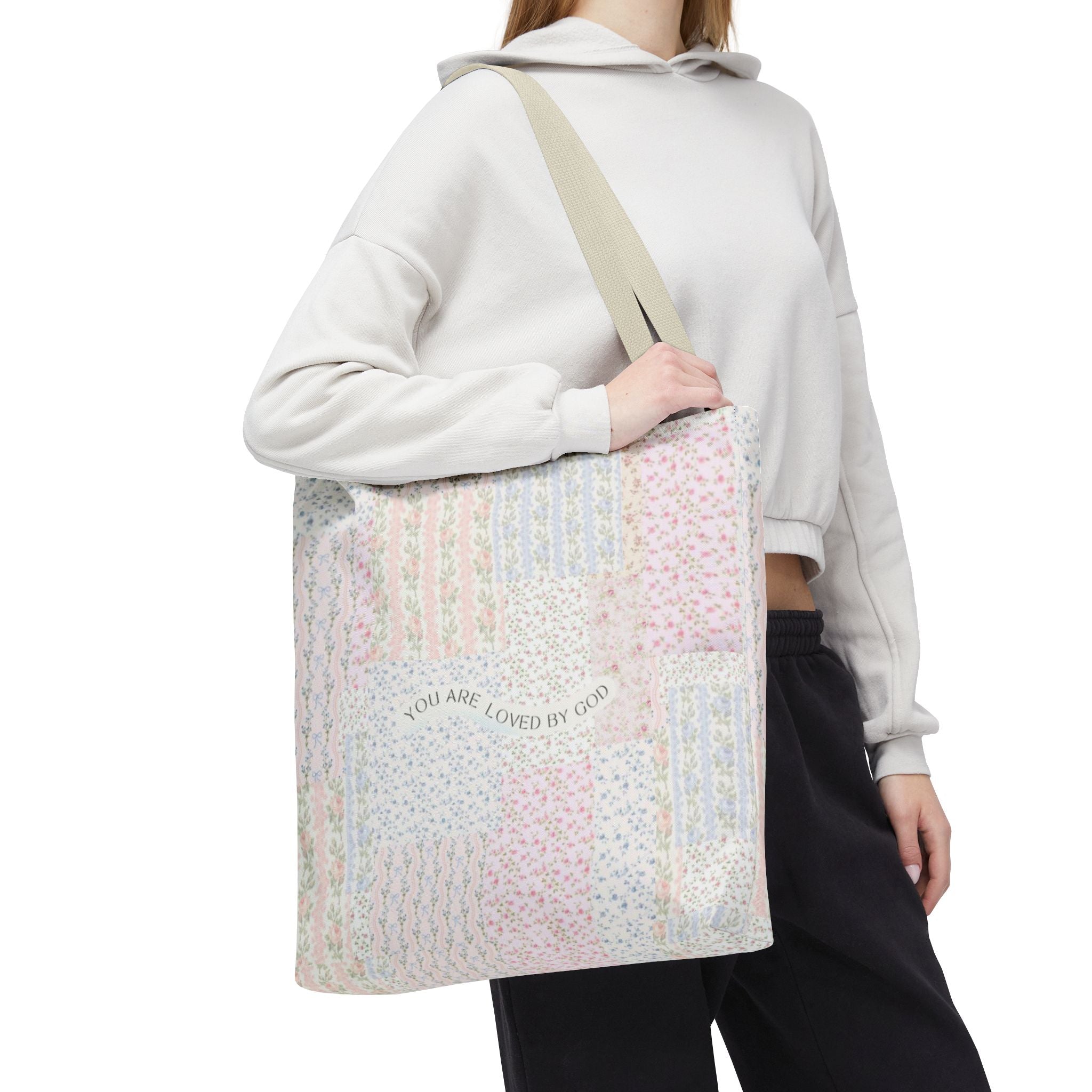 Spiritual Tote Bag with Floral Design, Inspirational Gift for Women, Church Bag, Eco-Friendly Shoulder Tote, Everyday Use