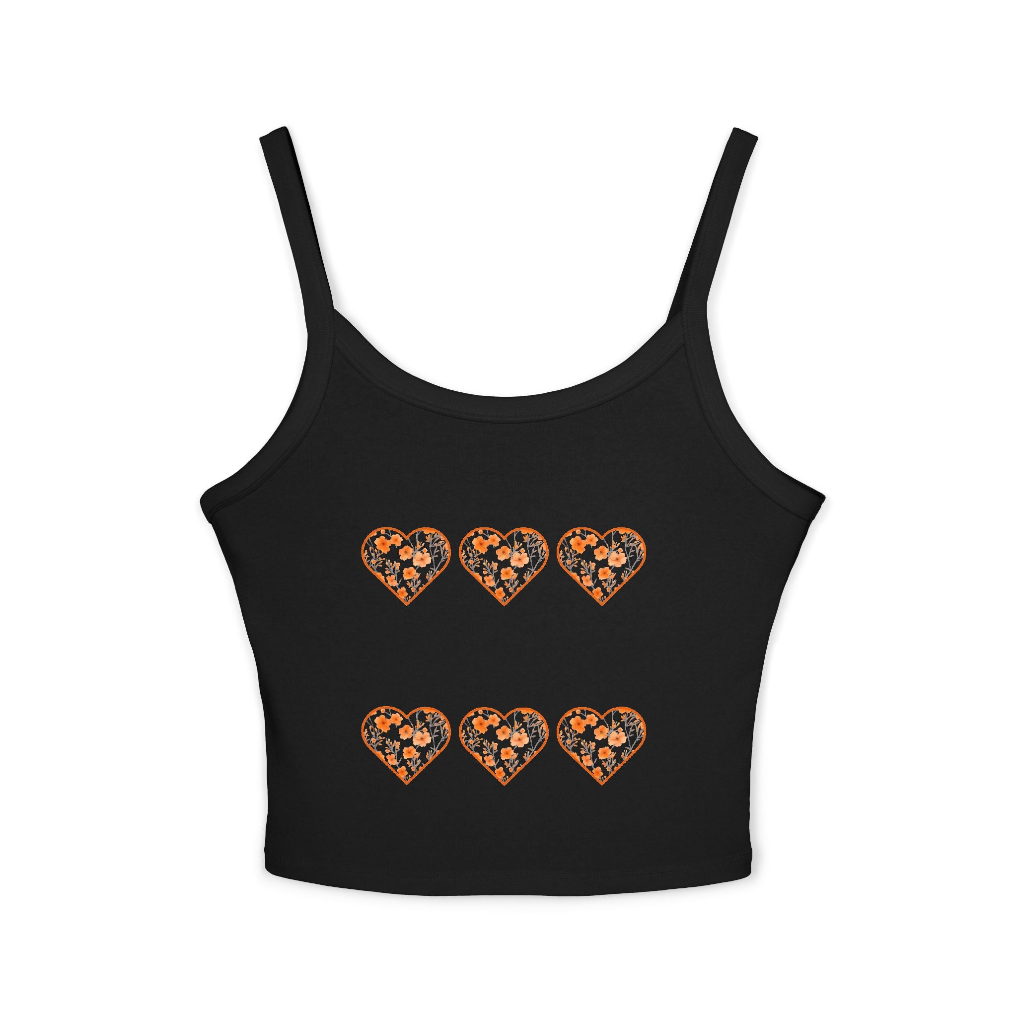 CUSTOMIZABLE: Orange Floral Heart Spaghetti Strap Tank Top