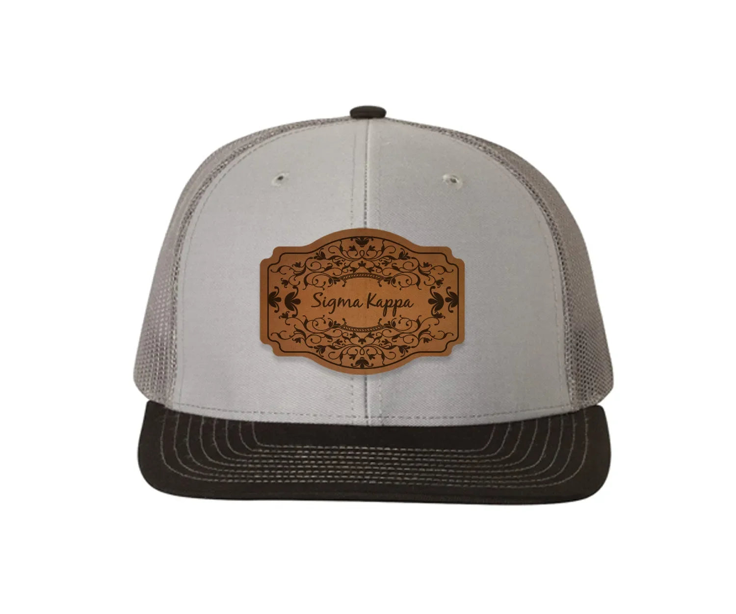 Sigma Kappa Richardson 112 Leatherette Patch Trucker Hat - Scroll